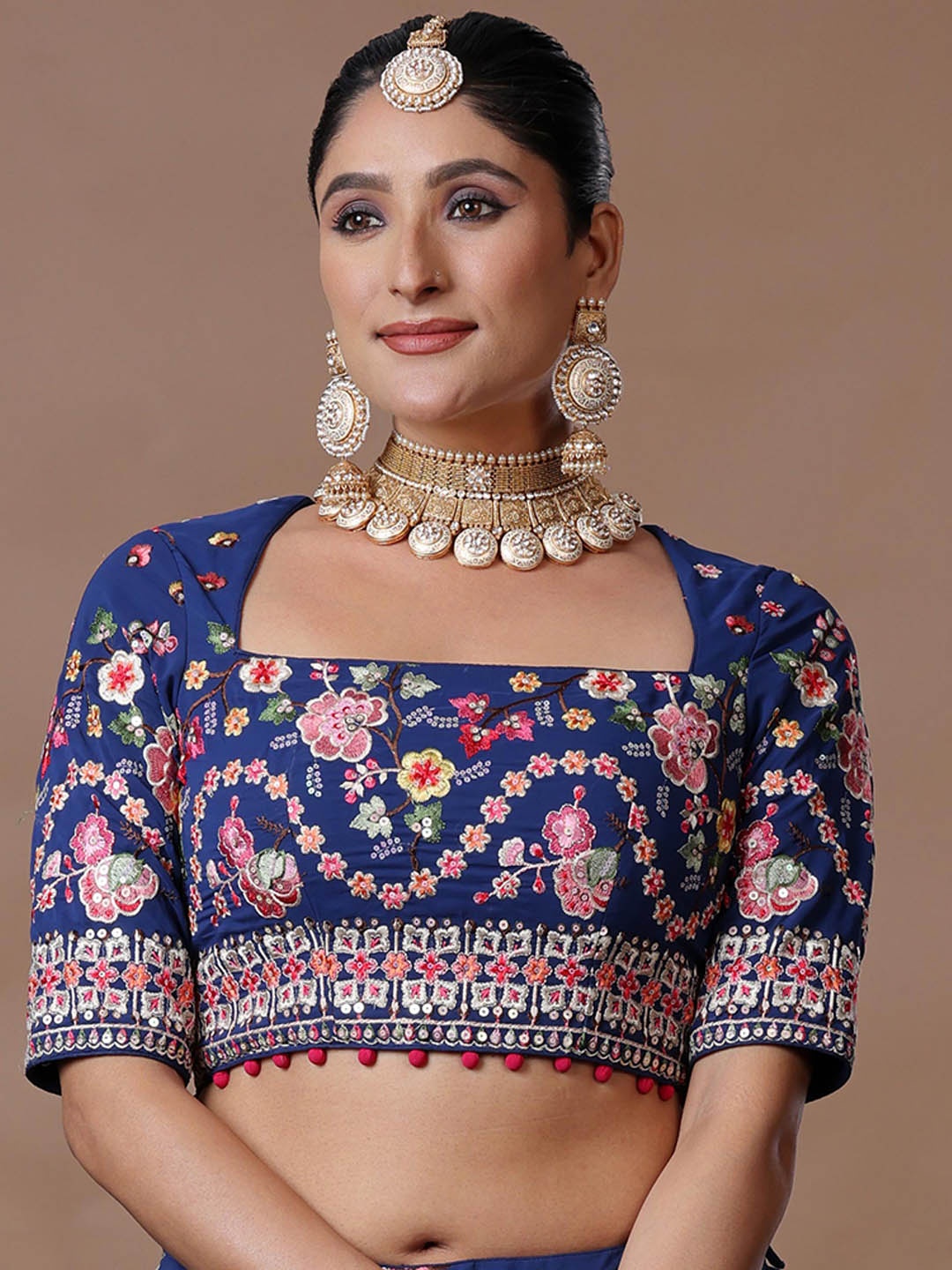 

Ethnovog Embroidered Square Neck Saree Blouse, Blue
