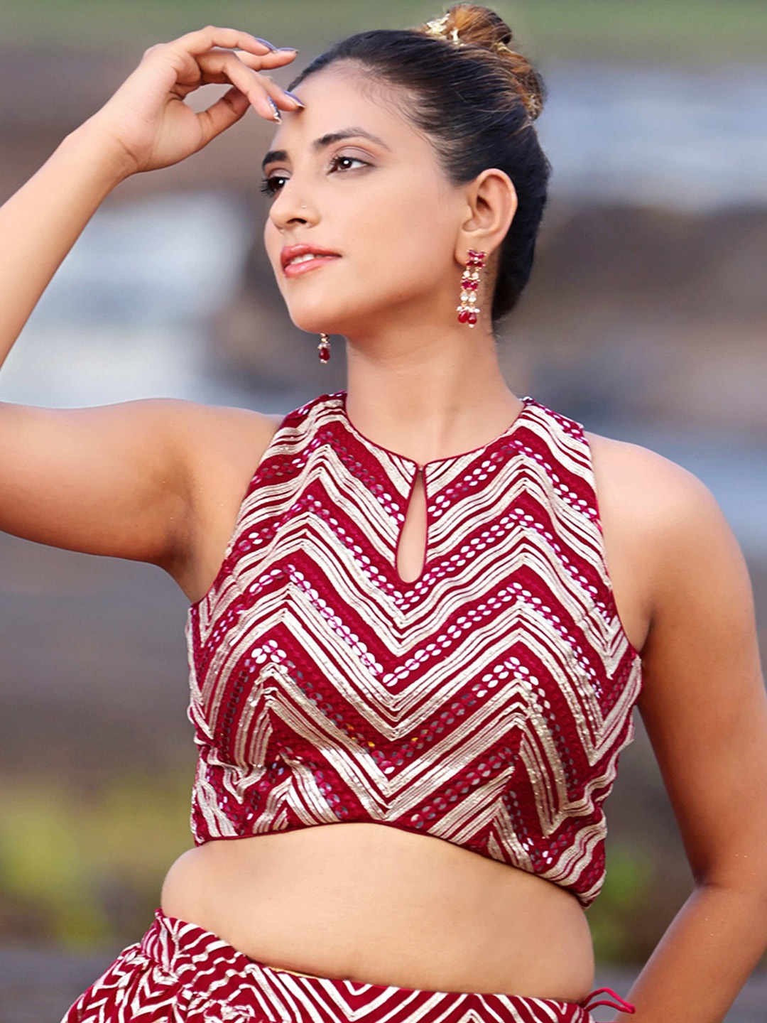 

Ethnovog Embroidered Halter Neck Saree Blouse, Pink