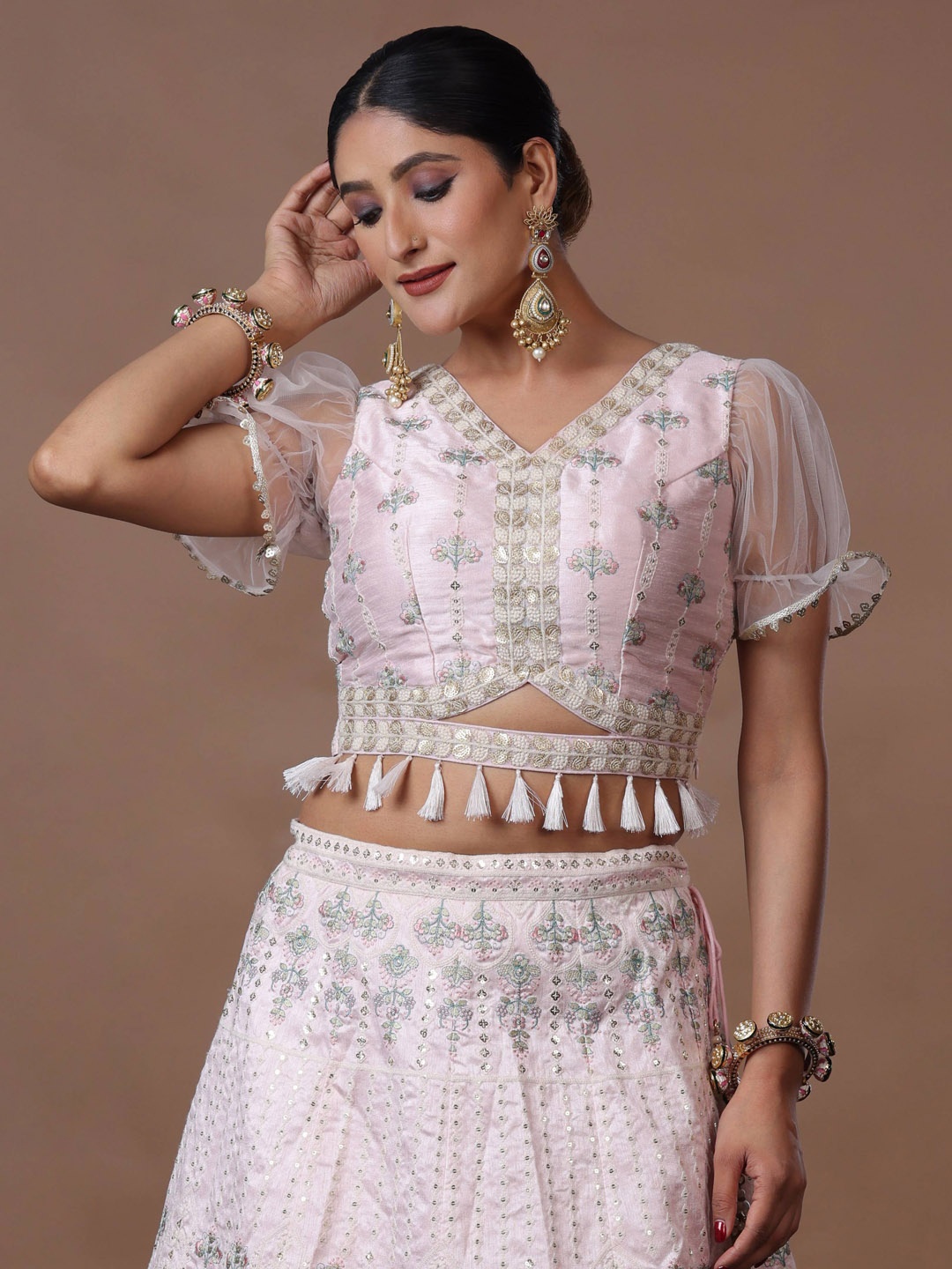 

Ethnovog Embroidered Sequinned Ready To Wear Saree Blouse, Pink