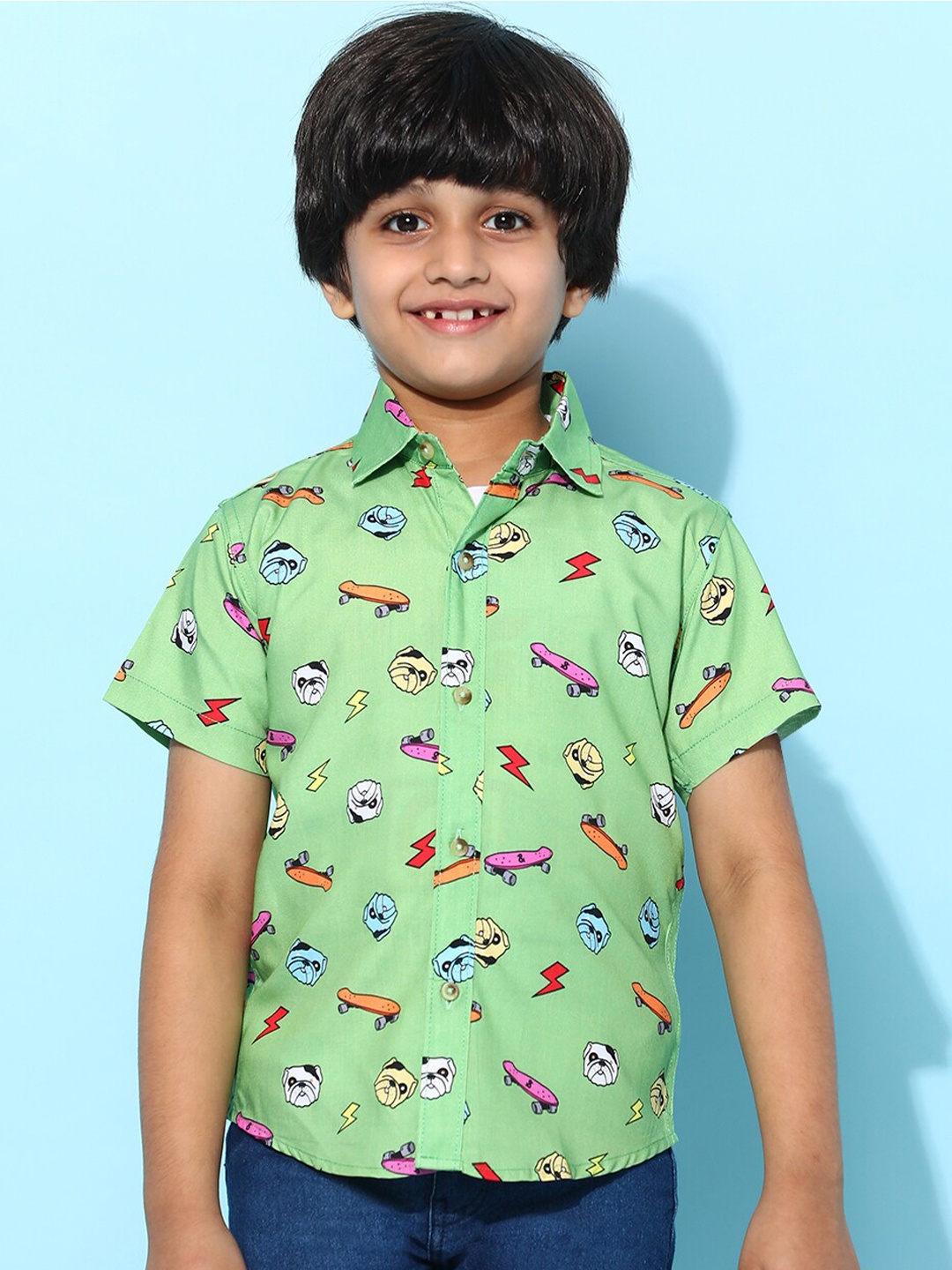 

TALES & STORIES Boys Conversational Printed Casual Shirt, Green