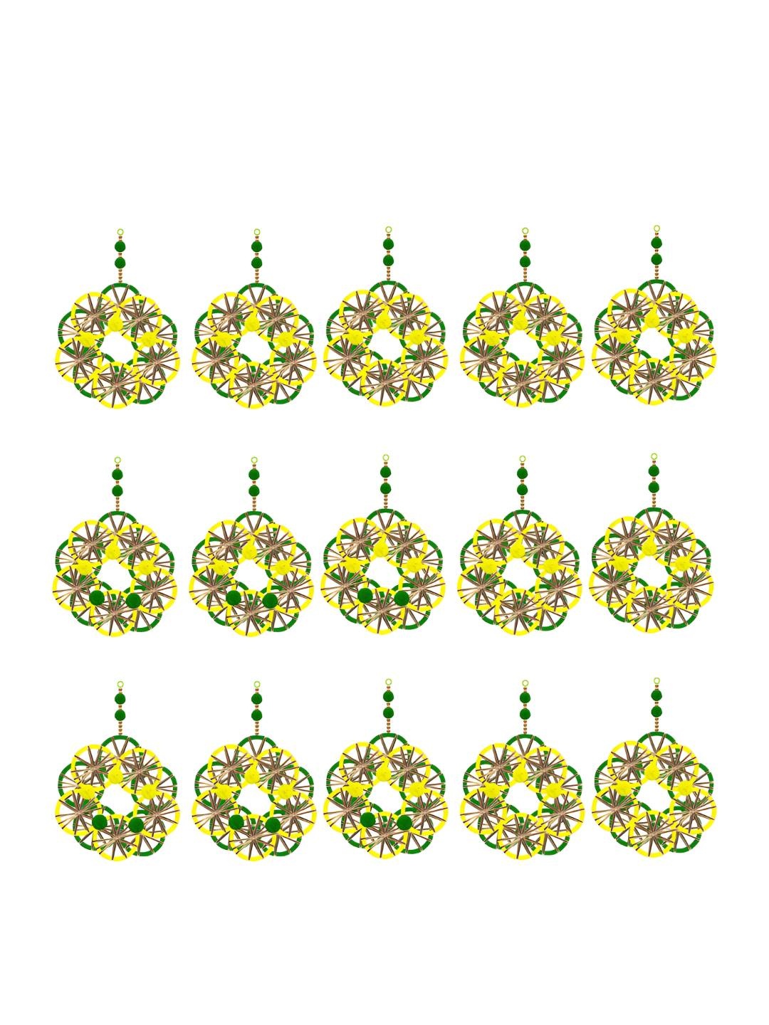 

iHandikart Green & Yellow 15 Pieces Hanging Artificial Flower