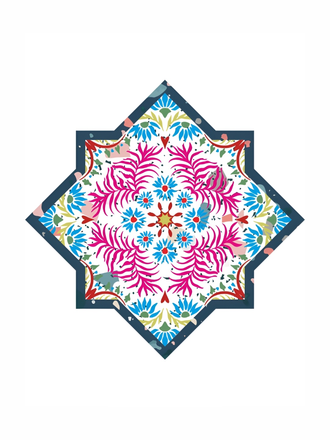 CVANU Pink & Blue Floral Painted Self-Adhesive Waterproof Wall Sticker
