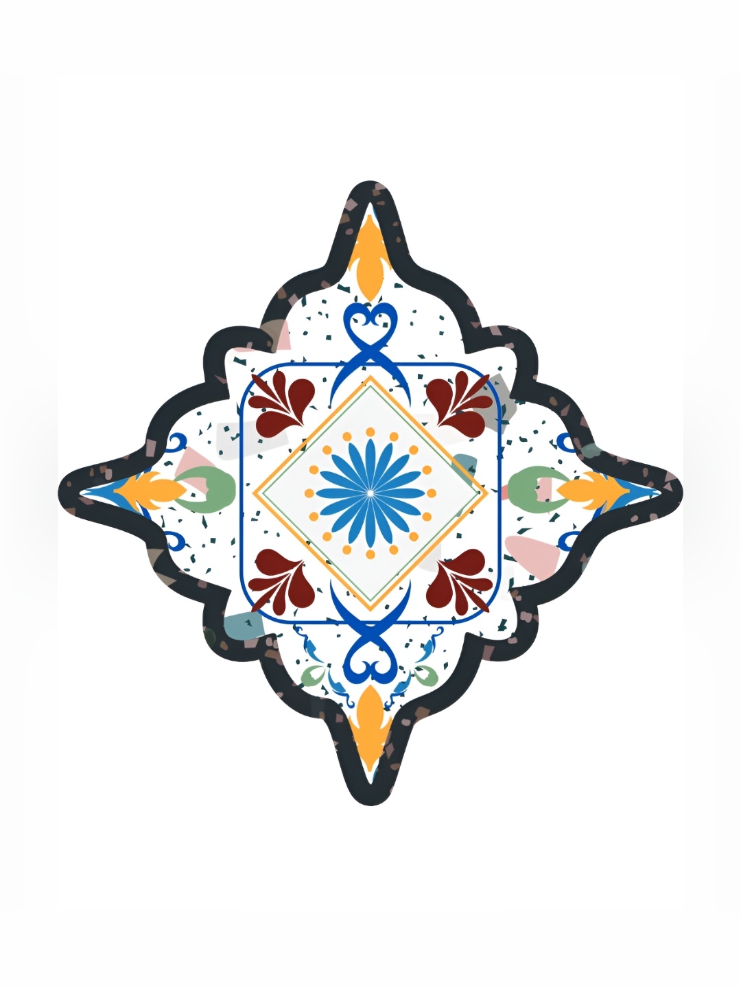 

CVANU White & Blue Floral Printed Self-Adhesive Floor Sticker