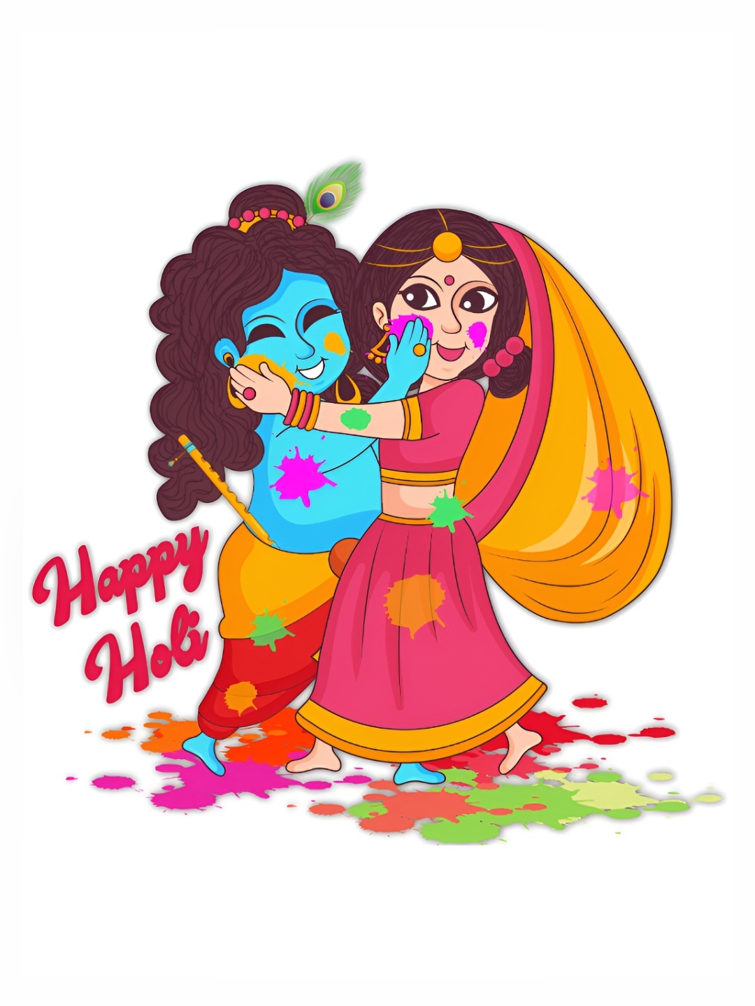 

CVANU Blue & Orange Radha Krishna Holi Theme Printed Self-Adhesive Wall Sticker