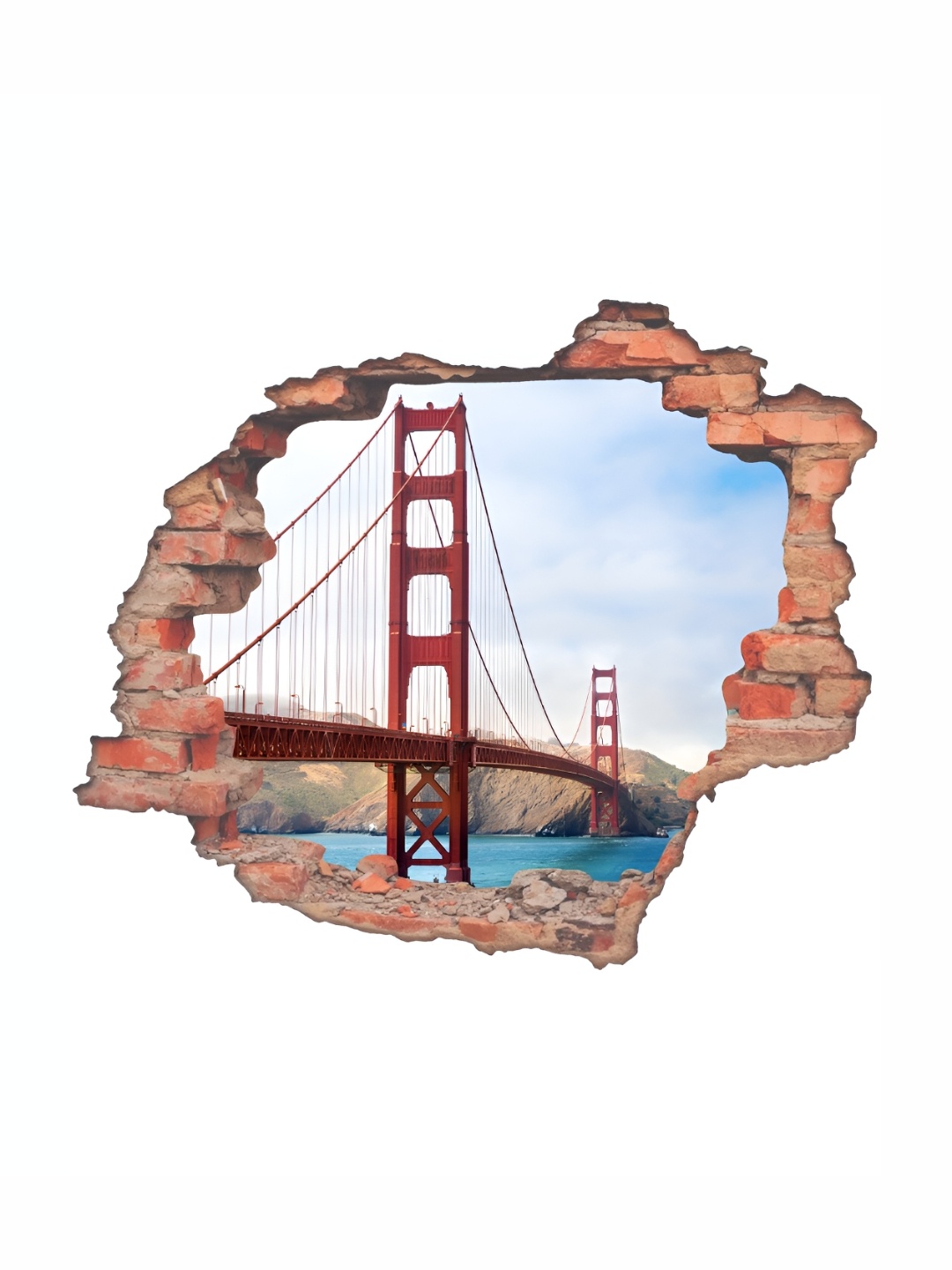 

CVANU Brown & Blue Bridge Printed Self Adhesive Wall Sticker