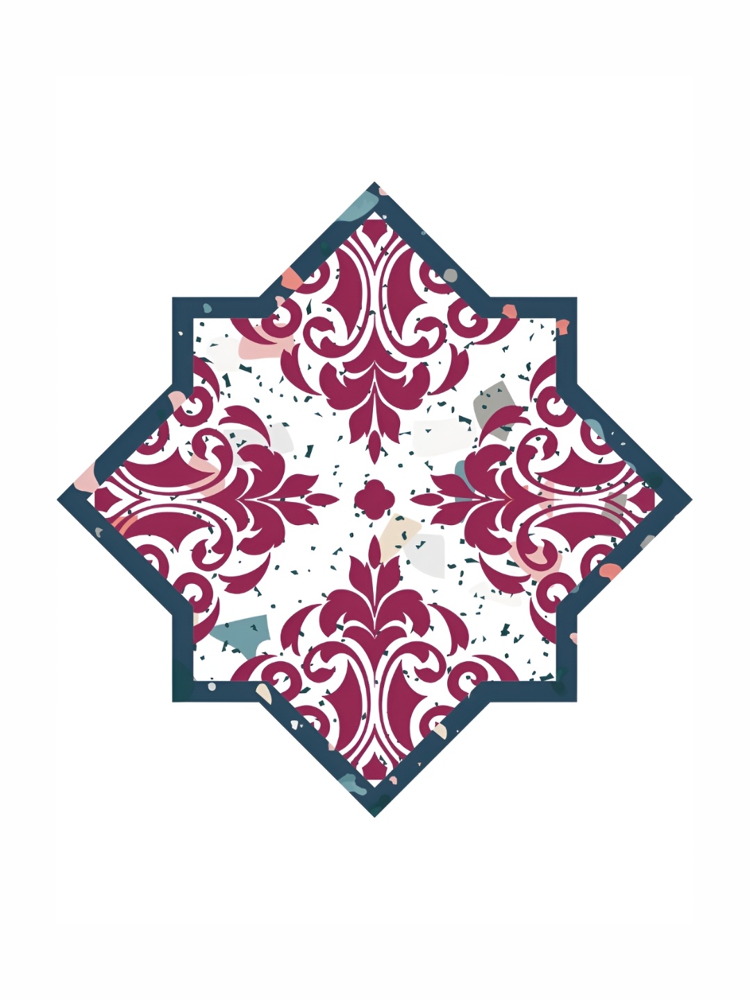 CVANU White & Maroon Floral Printed Self-Adhesive Floor Sticker
