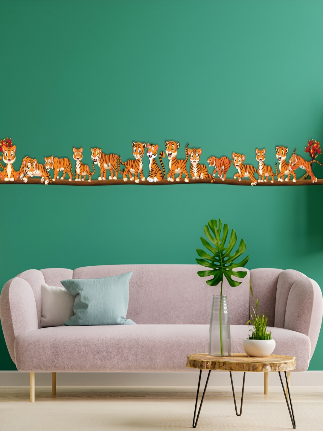 

CVANU Brown & Black Tigers On Rope Printed Self-Adhesive Wall Sticker