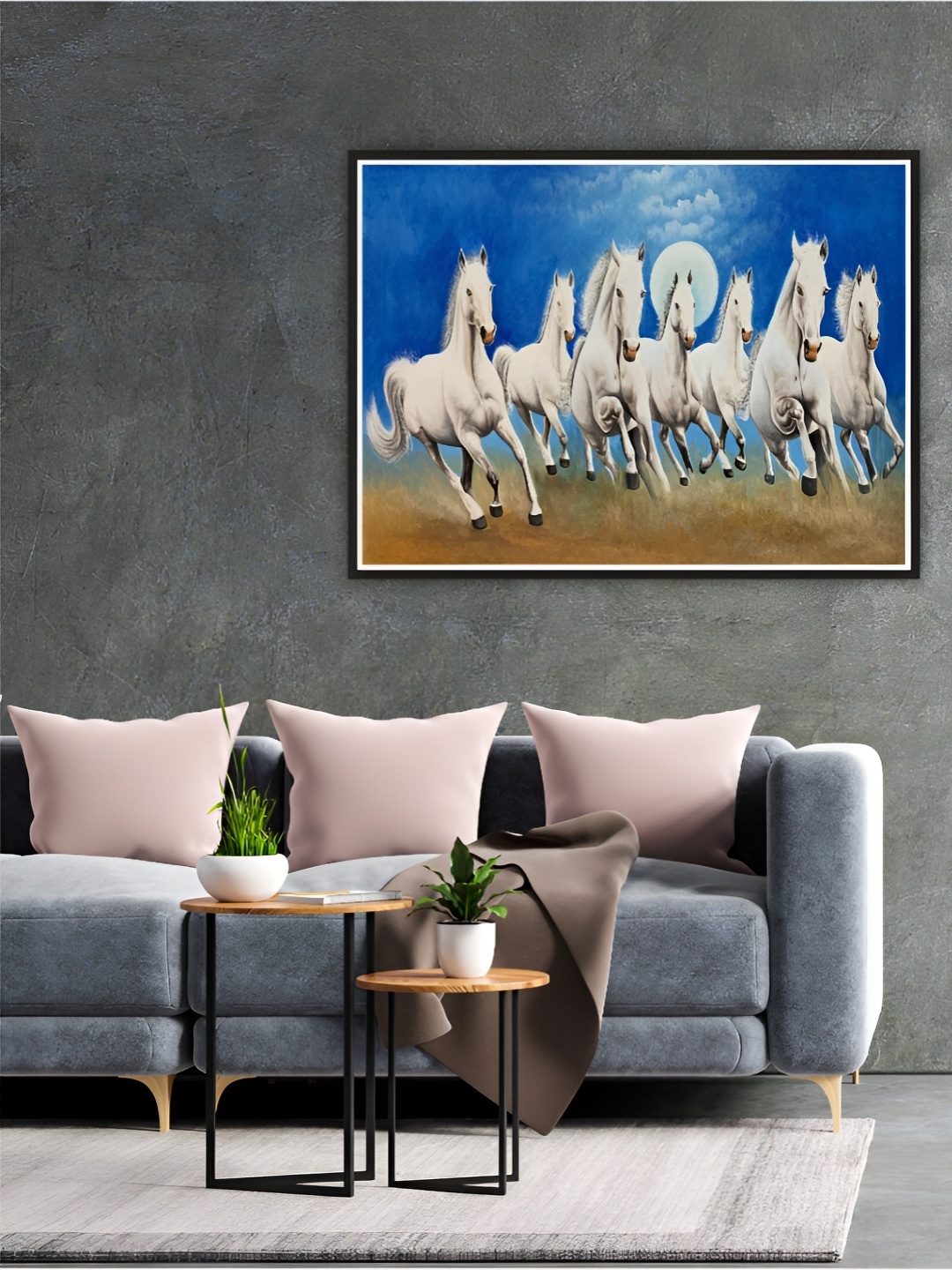 

CVANU Blue & White Running Horses Printed Self-Adhesive Wall Sticker