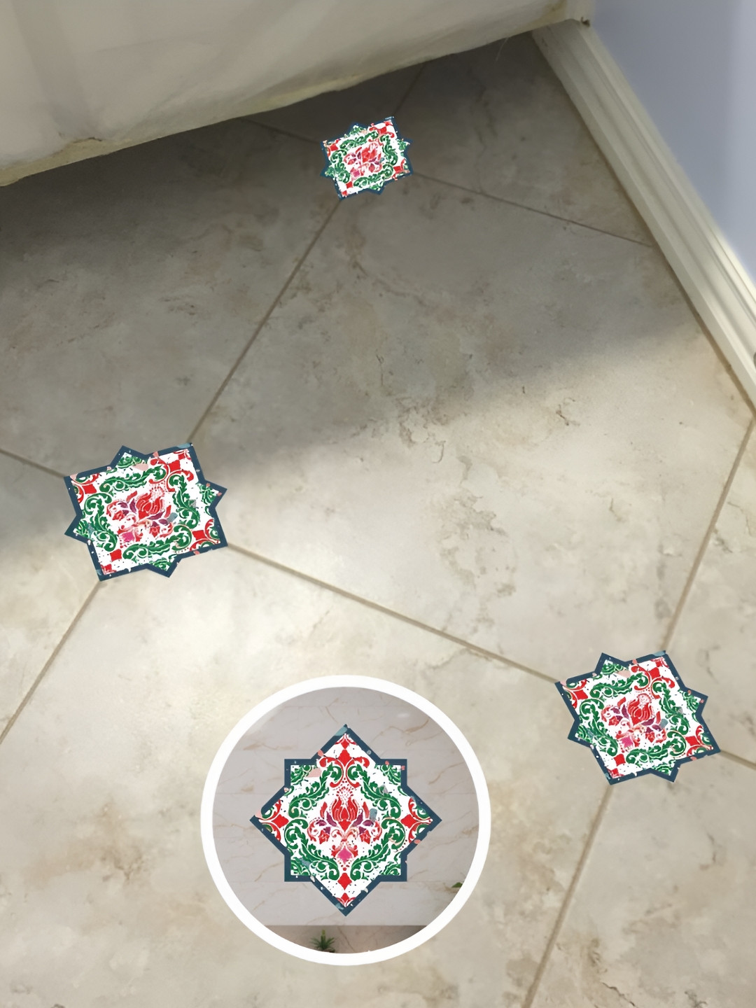 

CVANU Red & Green Floral Printed Self-Adhesive Floor Sticker