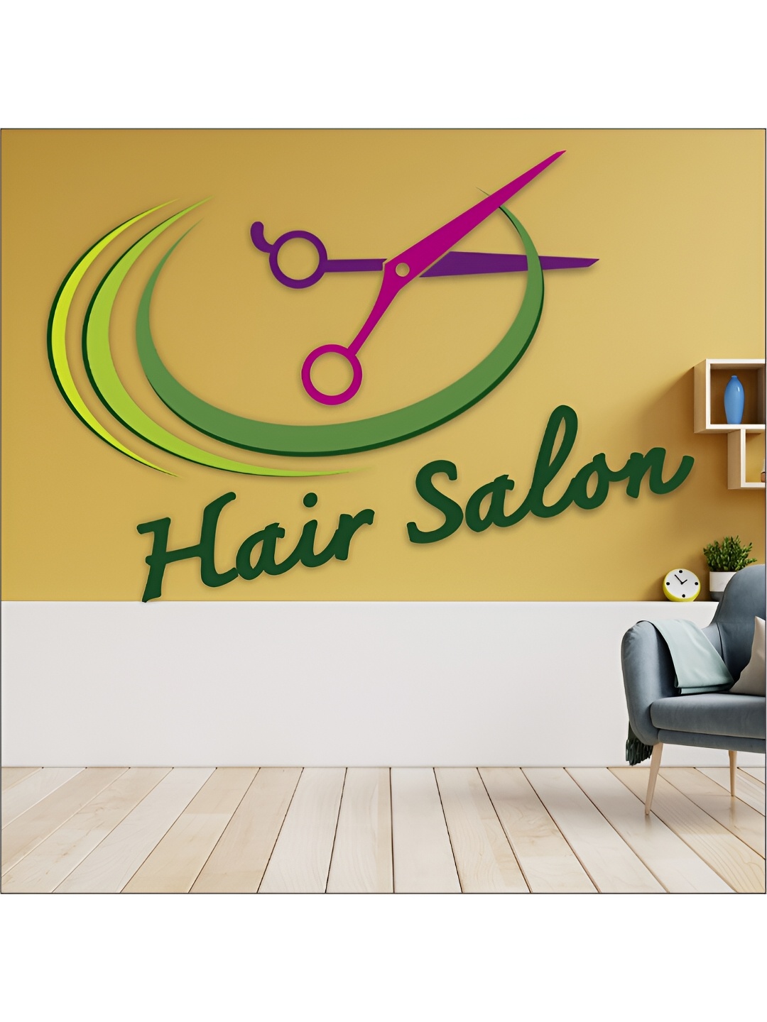 

CVANU Green & Pink Hair Salon Printed Self-Adhesive Wall Sticker