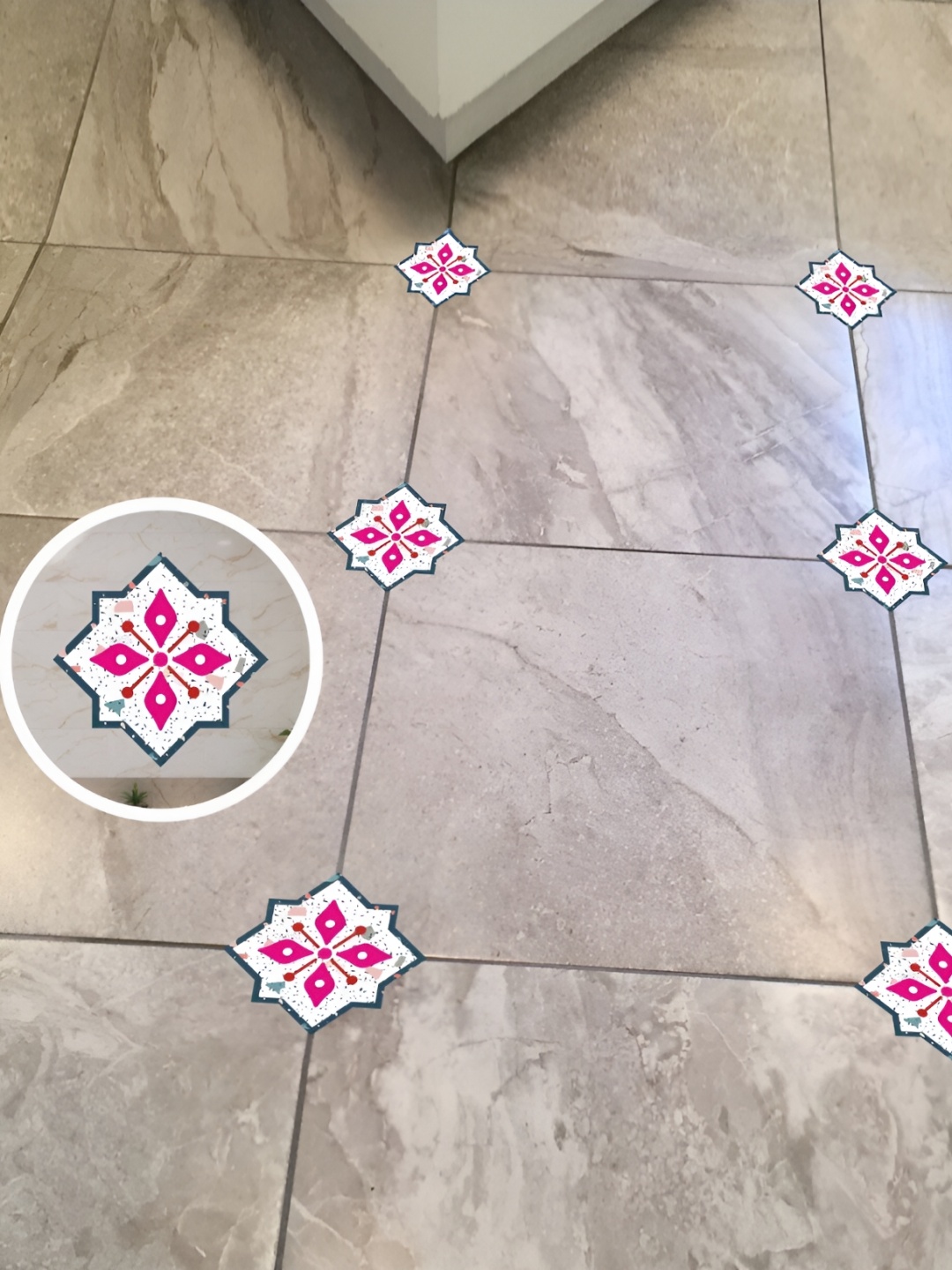 

CVANU White & Pink Floral Printed Self-Adhesive Floor Sticker