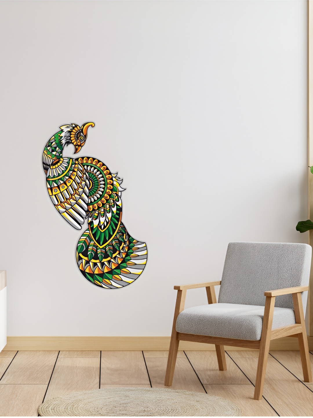 

CVANU Green & Yellow Peacock Printed Self-Adhesive Wall Sticker