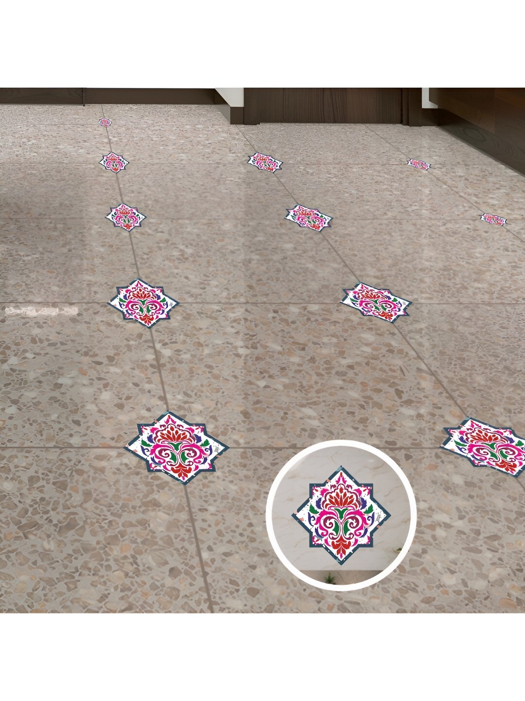 CVANU Red & Pink Floral Printed Self-Adhesive Floor Sticker