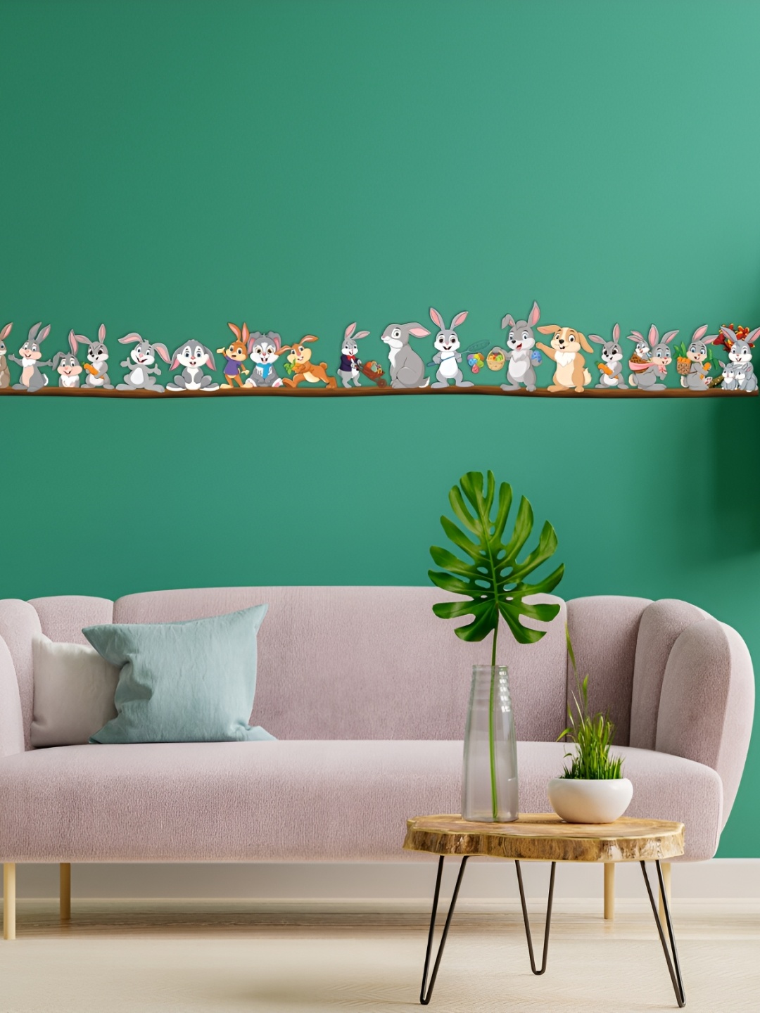 

CVANU Grey & Brown Rabbits Printed Self Adhesive Wall Sticker