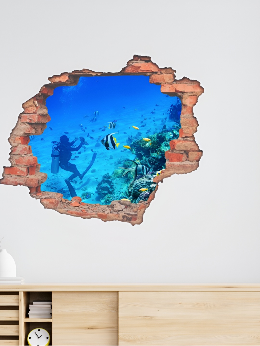 

CVANU Brown & Blue Underwater Printed Self-Adhesive Wall Sticker