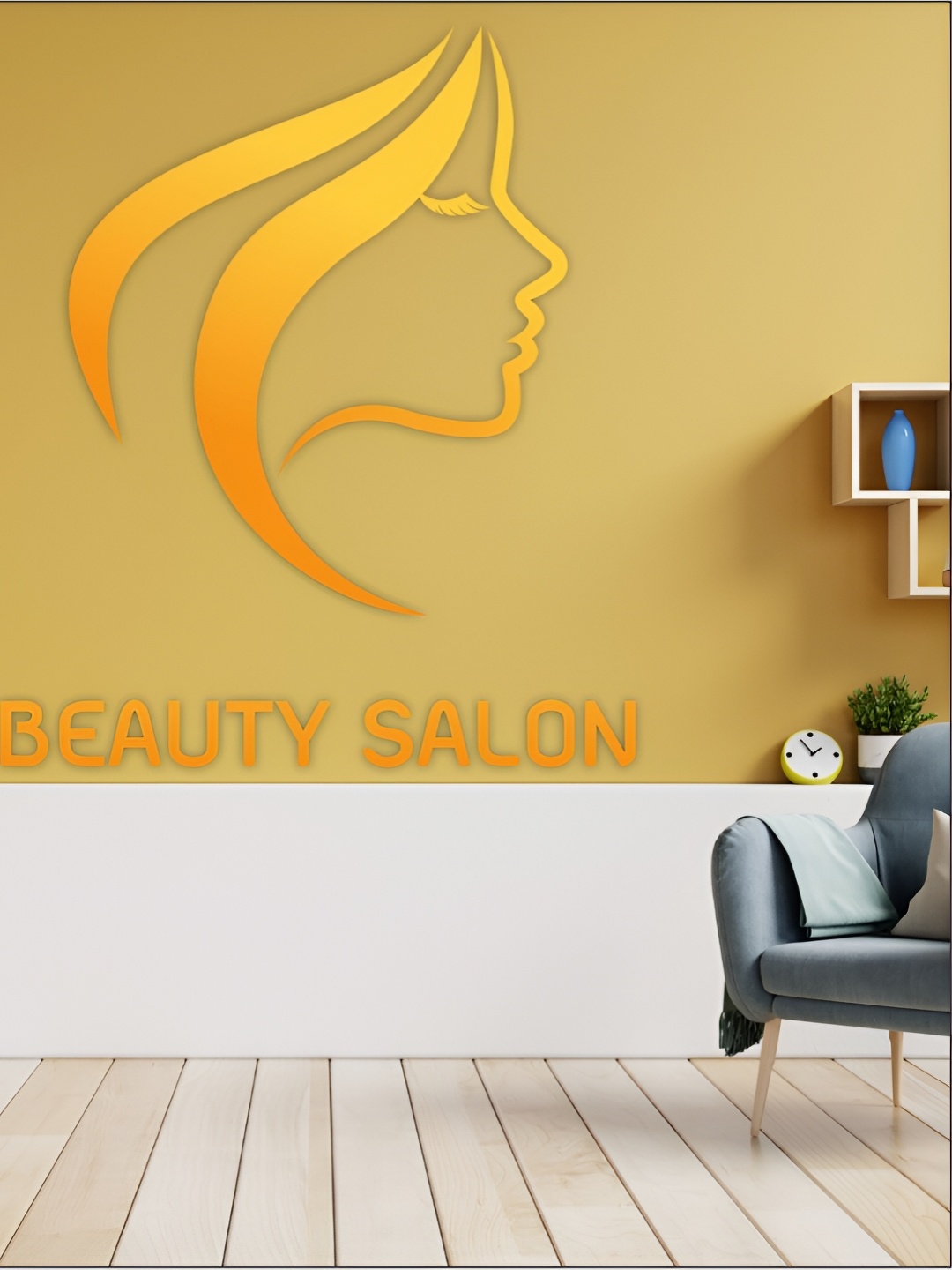 

CVANU Orange & Yellow Beauty Salon Printed Self-Adhesive Wall Sticker