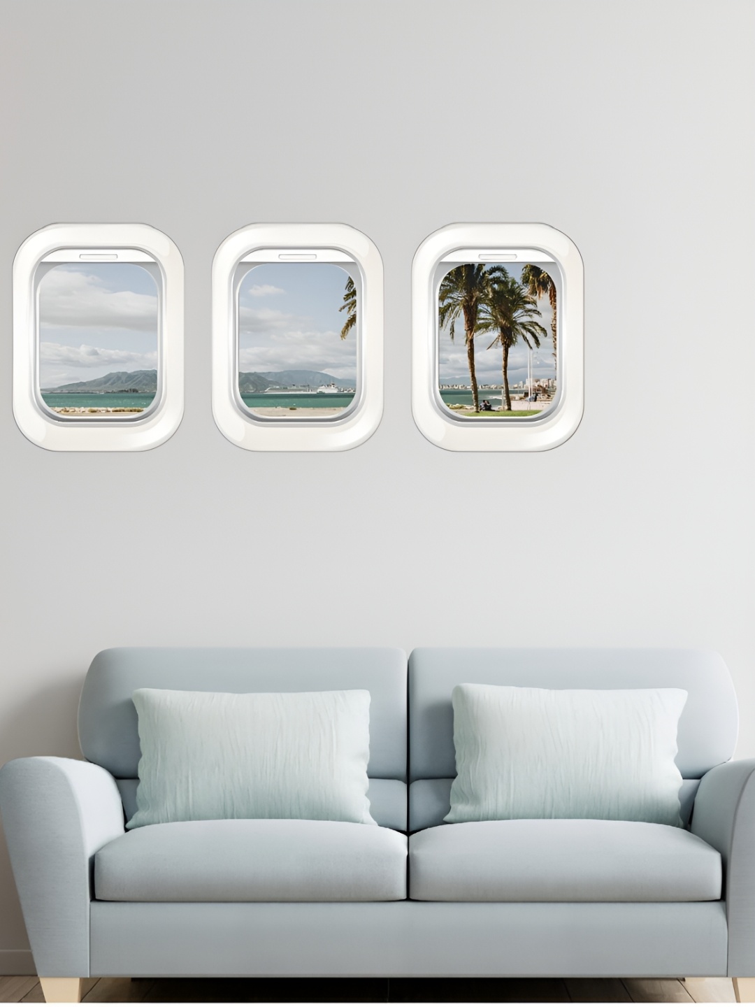 

CVANU 3 Pieces Green & Blue Aeroplane Window Printed Self-Adhesive Wall Stickers