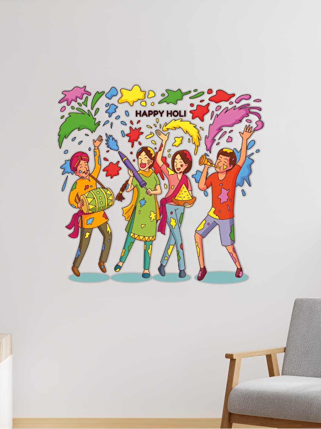 

CVANU Red & Green Holi Theme Printed Self-Adhesive Wall Sticker