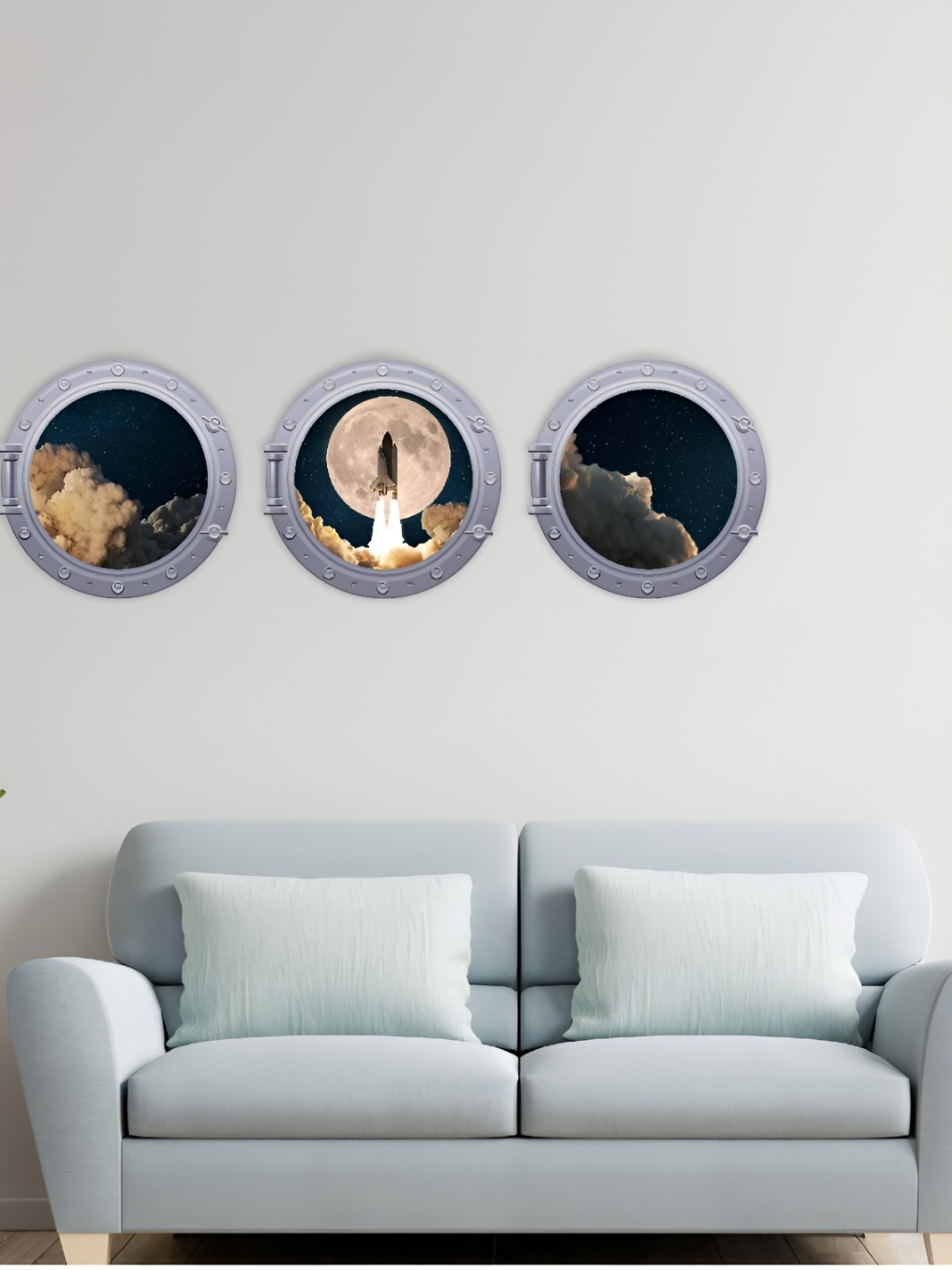 

CVANU Grey & Navy Blue 3 Pieces Abstract Printed Self-Adhesive Wall Stickers