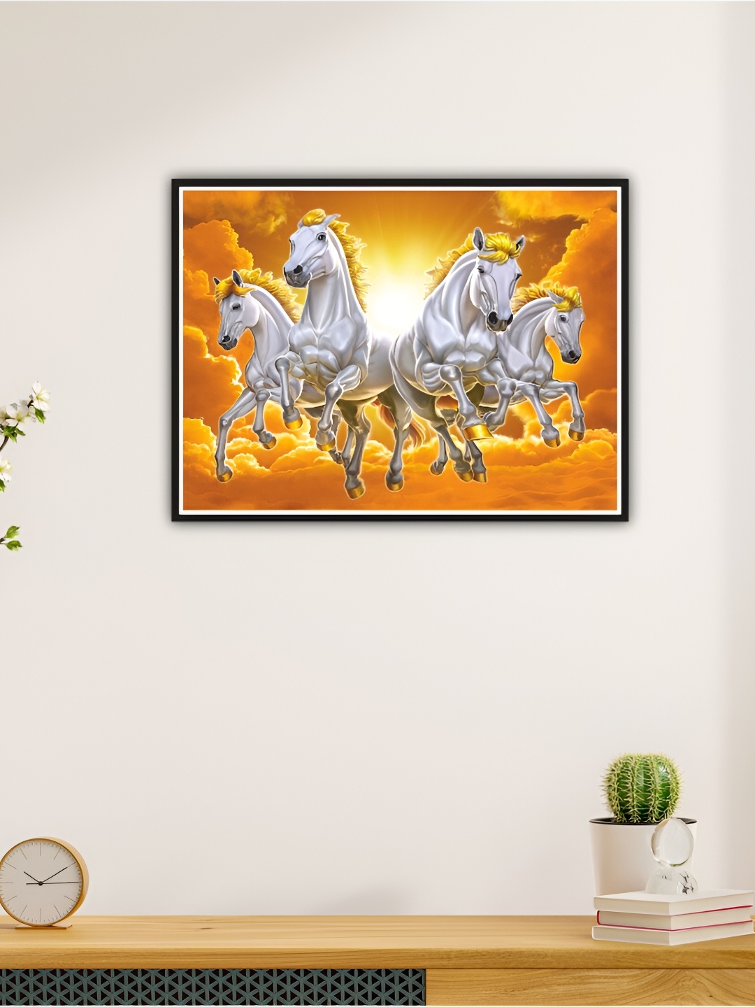 CVANU Yellow & White Running Horses Printed Self-Adhesive Wall Sticker