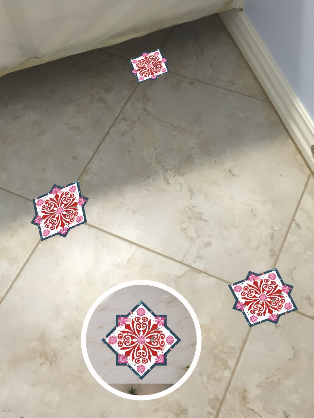 

CVANU Pink & Red Floral Printed Self-Adhesive Floor Sticker