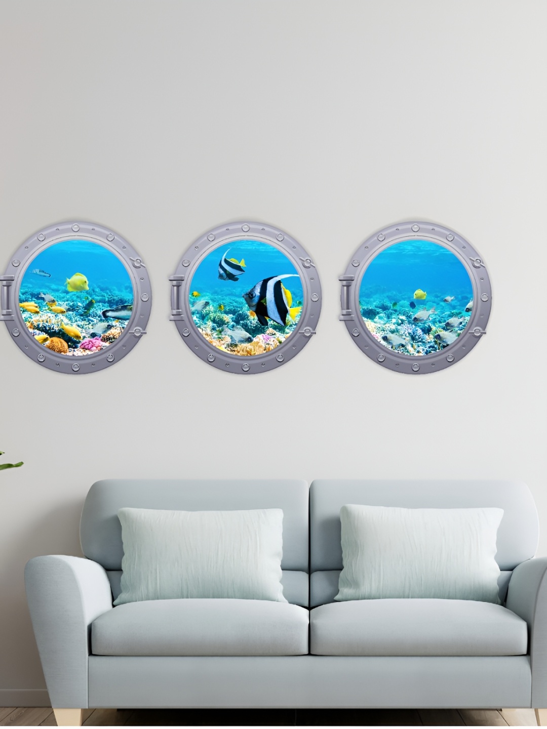 

CVANU Grey & Blue 3 Pieces Underwater Printed Self-Adhesive Wall Stickers