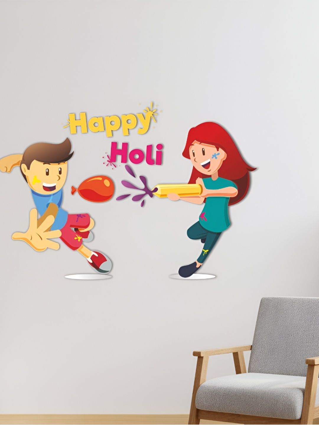 

CVANU Yellow & Green Holi Theme Printed Self-Adhesive Wall Sticker