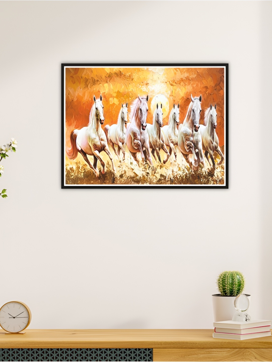 

CVANU Orange & White Running Horses Printed Self Adhesive Wall Sticker