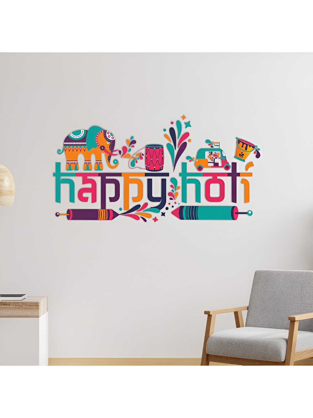 

CVANU Purple & Orange Holi Theme Printed Self-Adhesive Wall Sticker