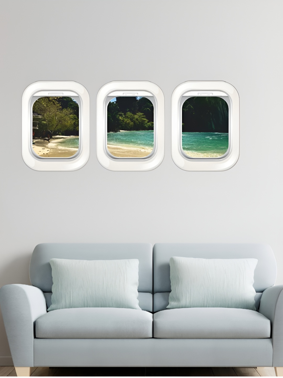 

CVANU 3 Pieces Beige & Blue Aeroplane Window Printed Self-Adhesive Wall Stickers