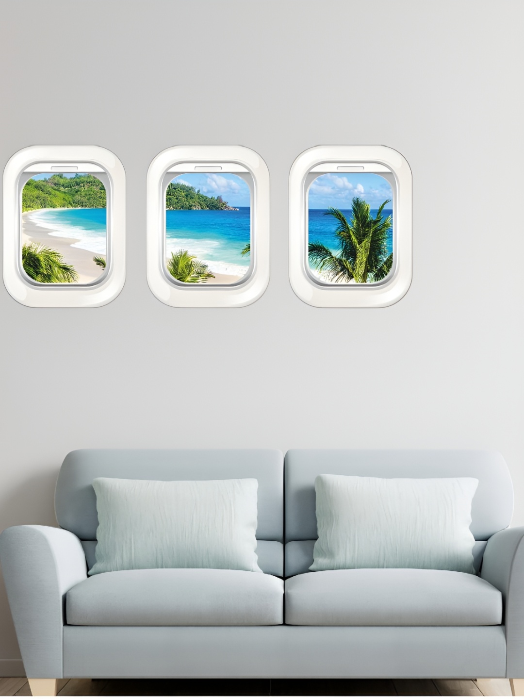 

CVANU Green & Blue 3 Pieces Aeroplane Window Printed Self Adhesive Wall Stickers