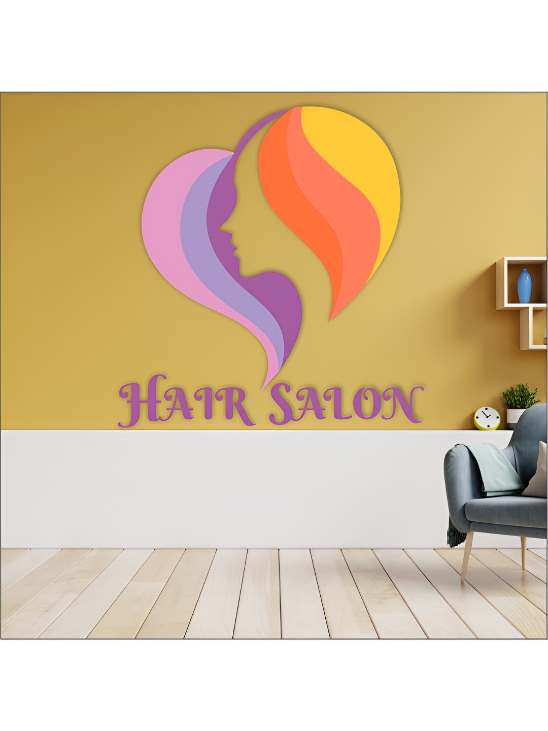 

CVANU Purple & Orange Hair Salon Printed Self Adhesive Wall Sticker