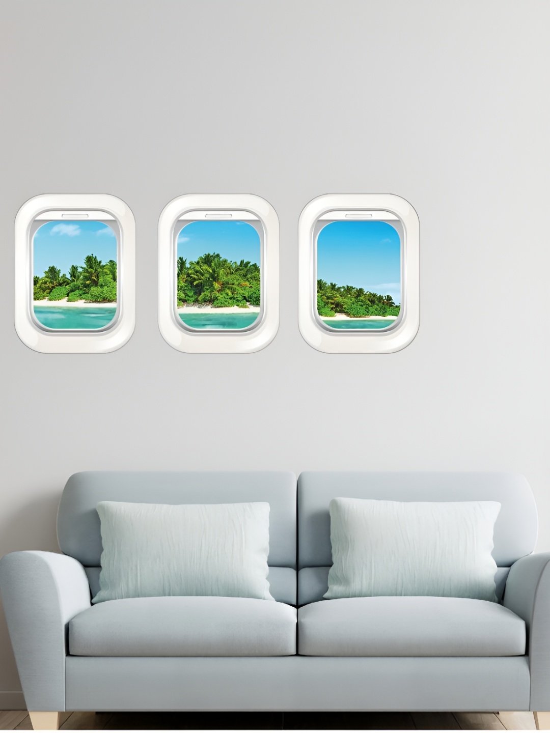 

CVANU Green & Blue 3 Pieces Aeroplane Window Printed Self Adhesive Wall Stickers