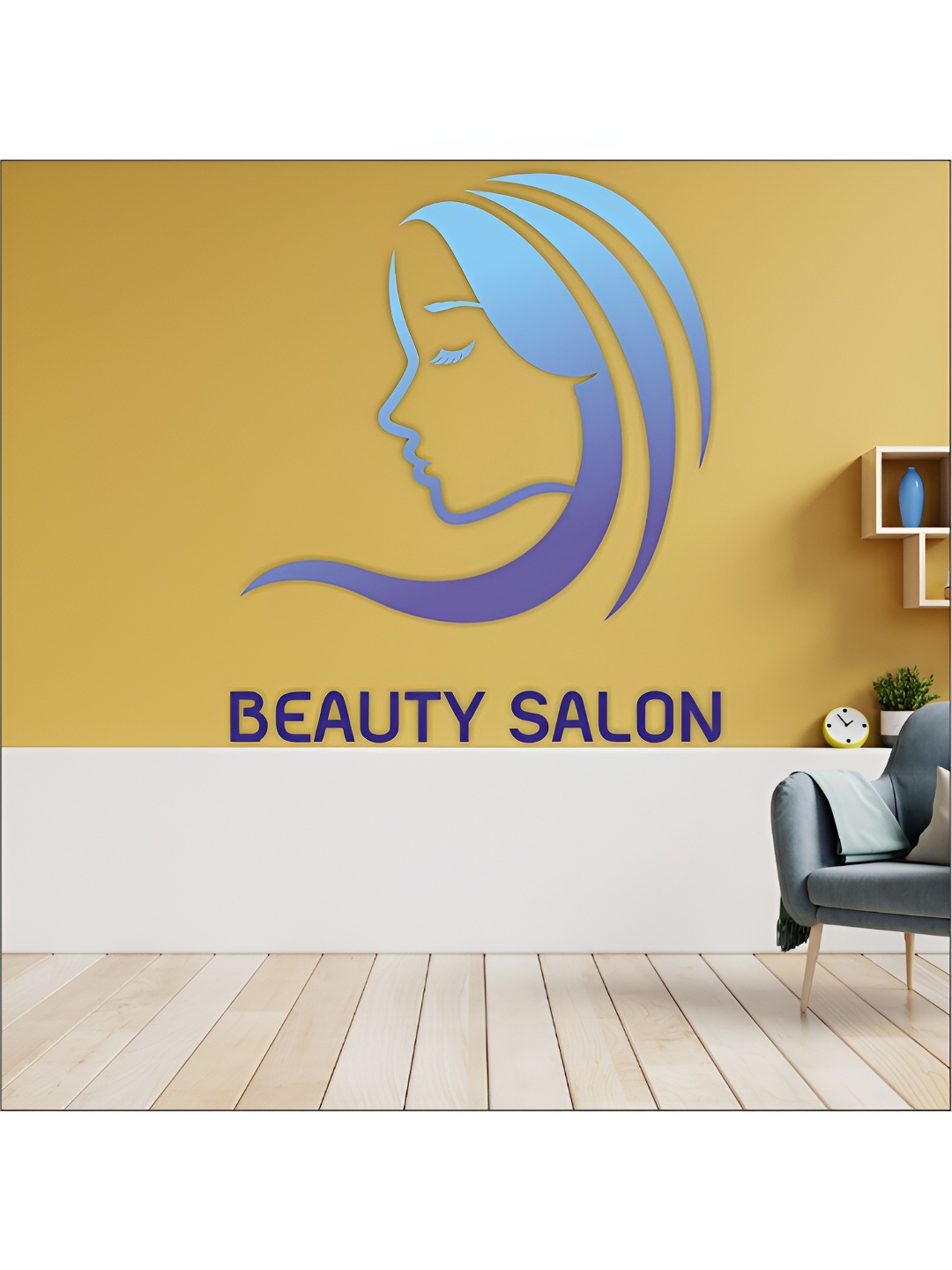 

CVANU Blue & Purple Beauty Salon Printed Self-Adhesive Wall Sticker