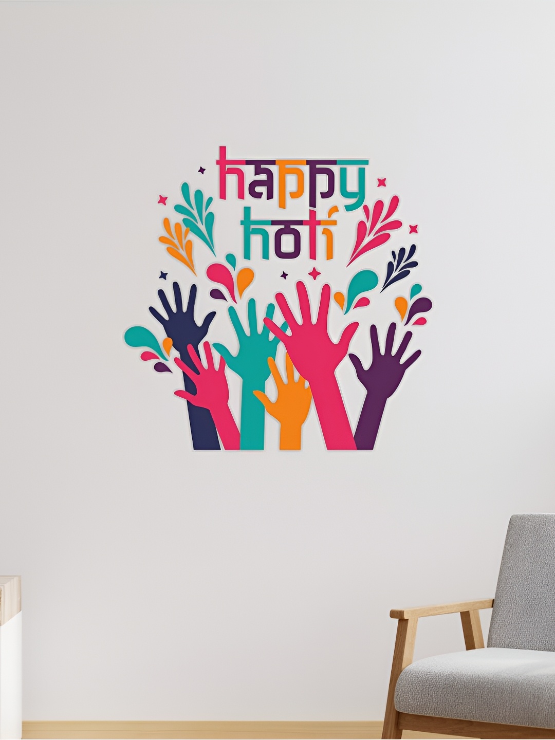 

CVANU Orange & Purple Holi Theme Printed Self-Adhesive Wall Sticker