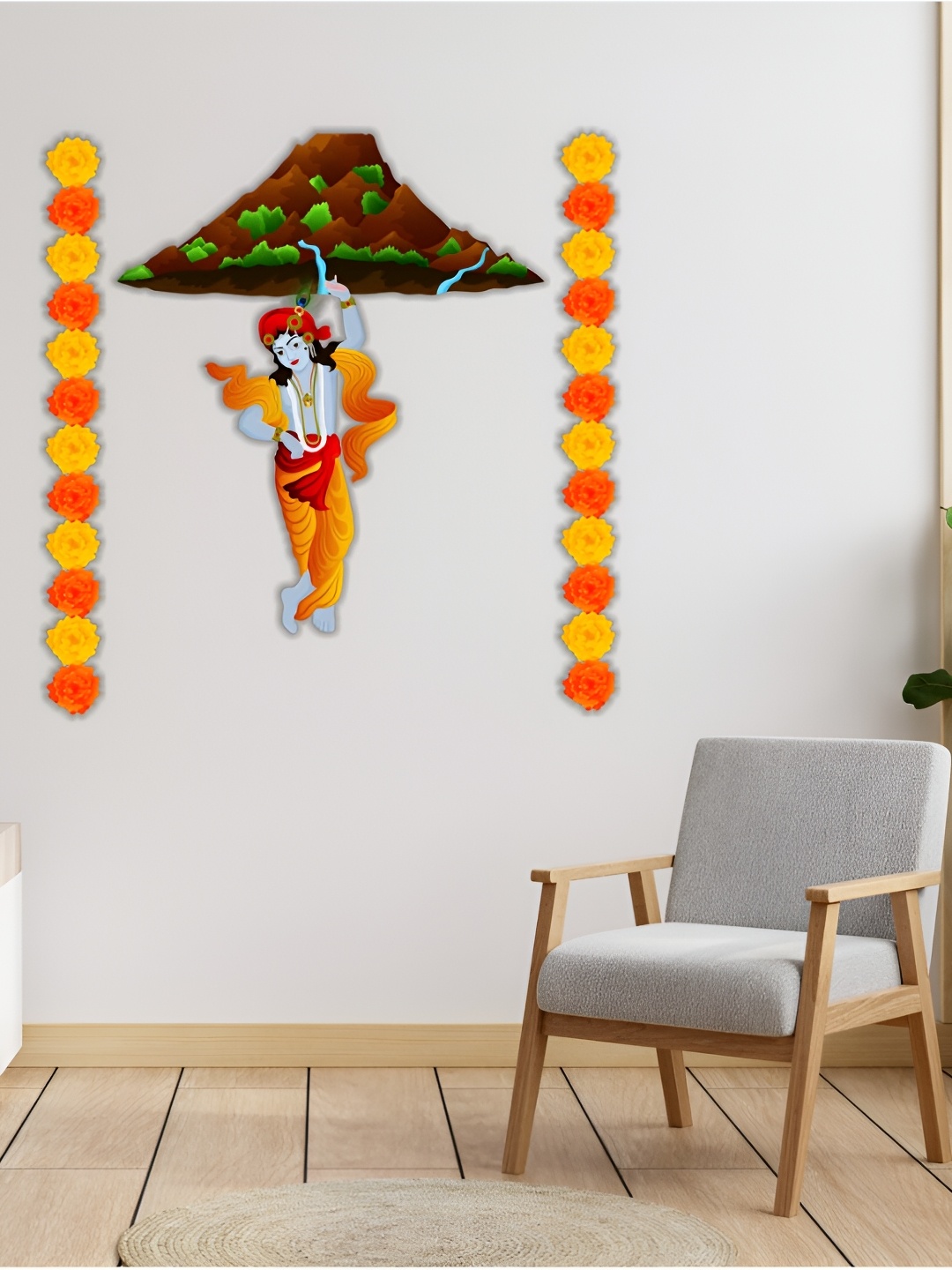 

CVANU Orange & Brown Lord Krishna Printed Self Adhesive Wall Sticker