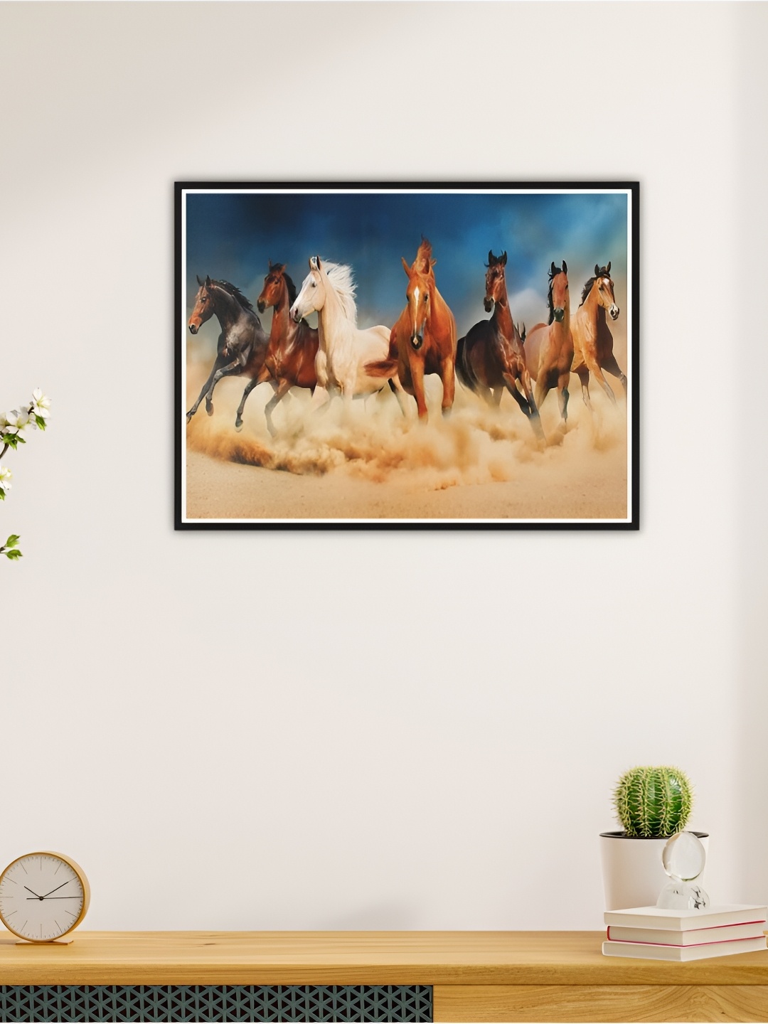 CVANU Brown & Blue Running Horses Printed Self-Adhesive Wall Sticker