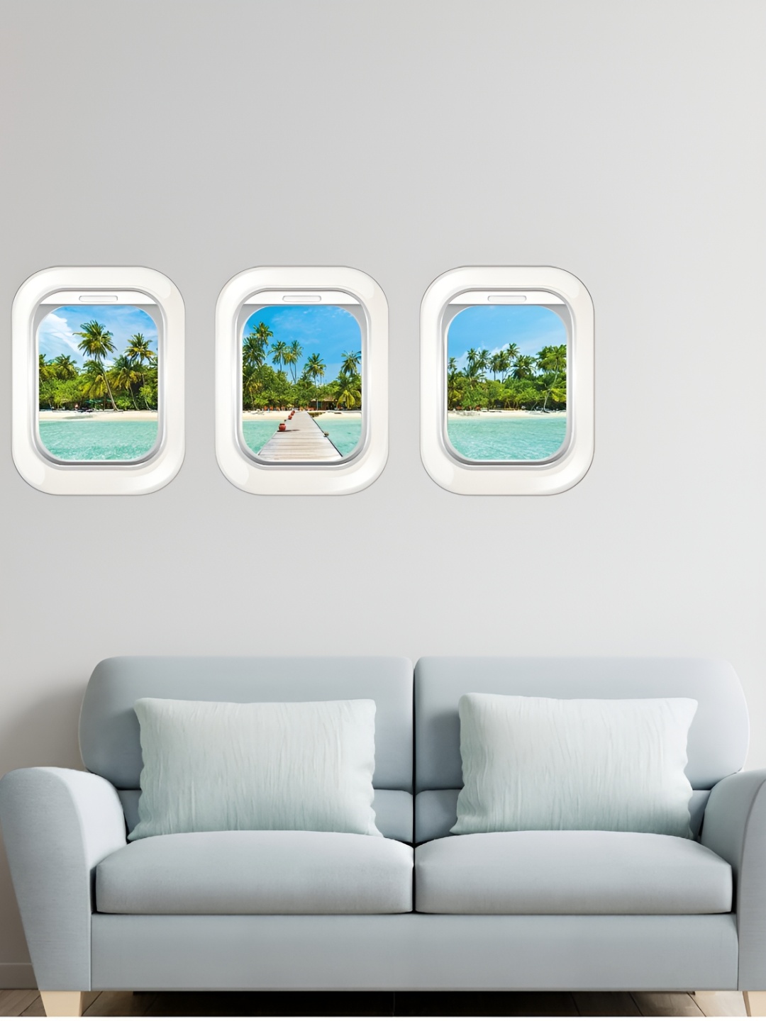 

CVANU 3 Piecs Green & Blue Aeroplane Window Printed Self-Adhesive Wall Stickers