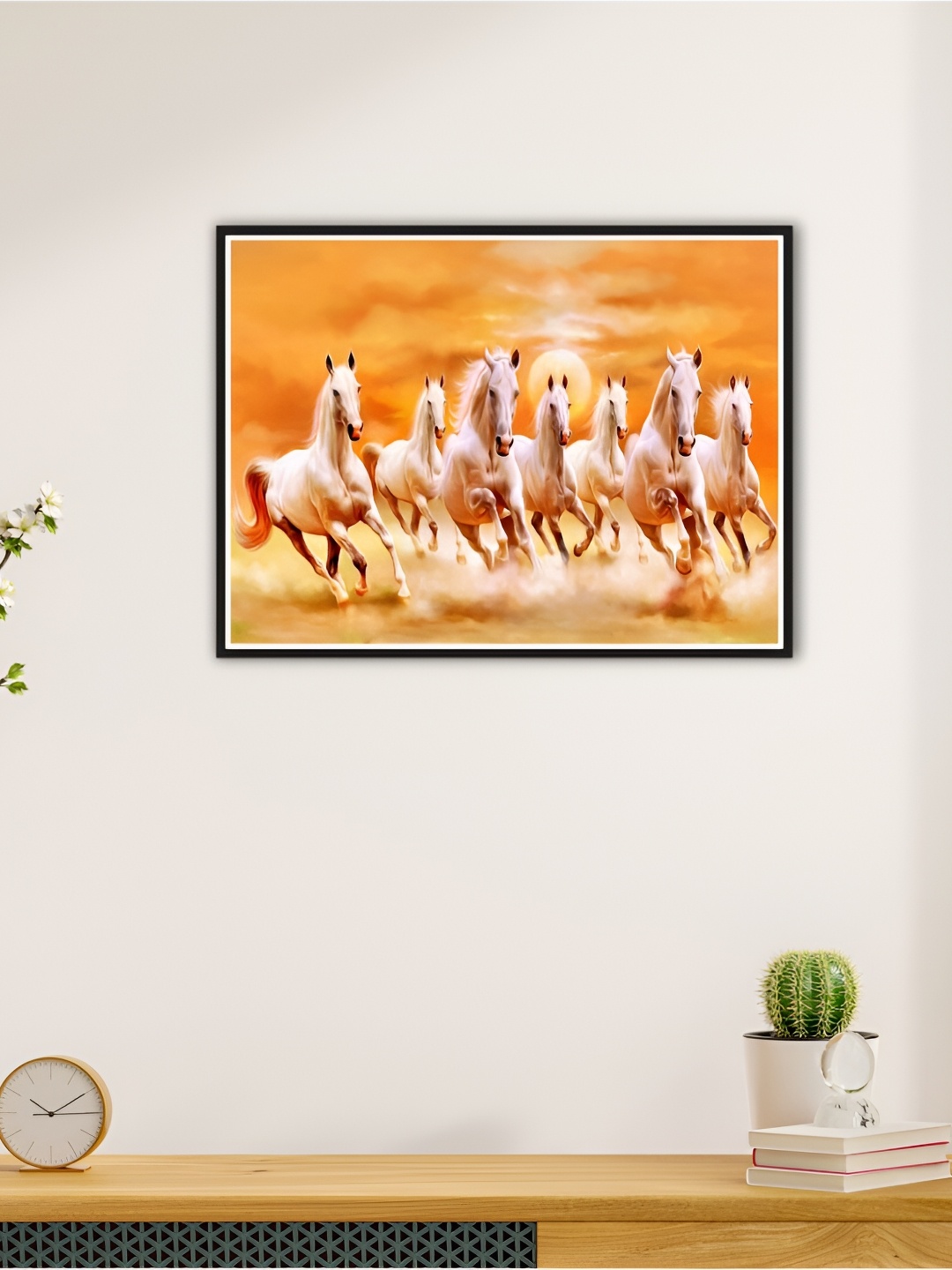 

CVANU Orange & Beige Running Horses Printed Self Adhesive Wall Sticker