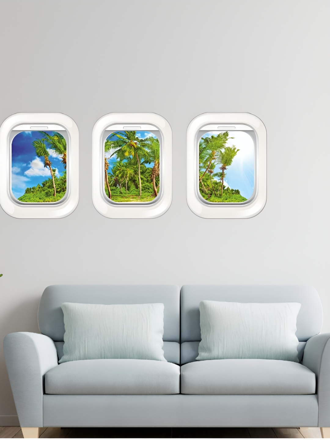 

CVANU 3 Pieces Green & Blue Aeroplane Window Printed Self-Adhesive Wall Stickers