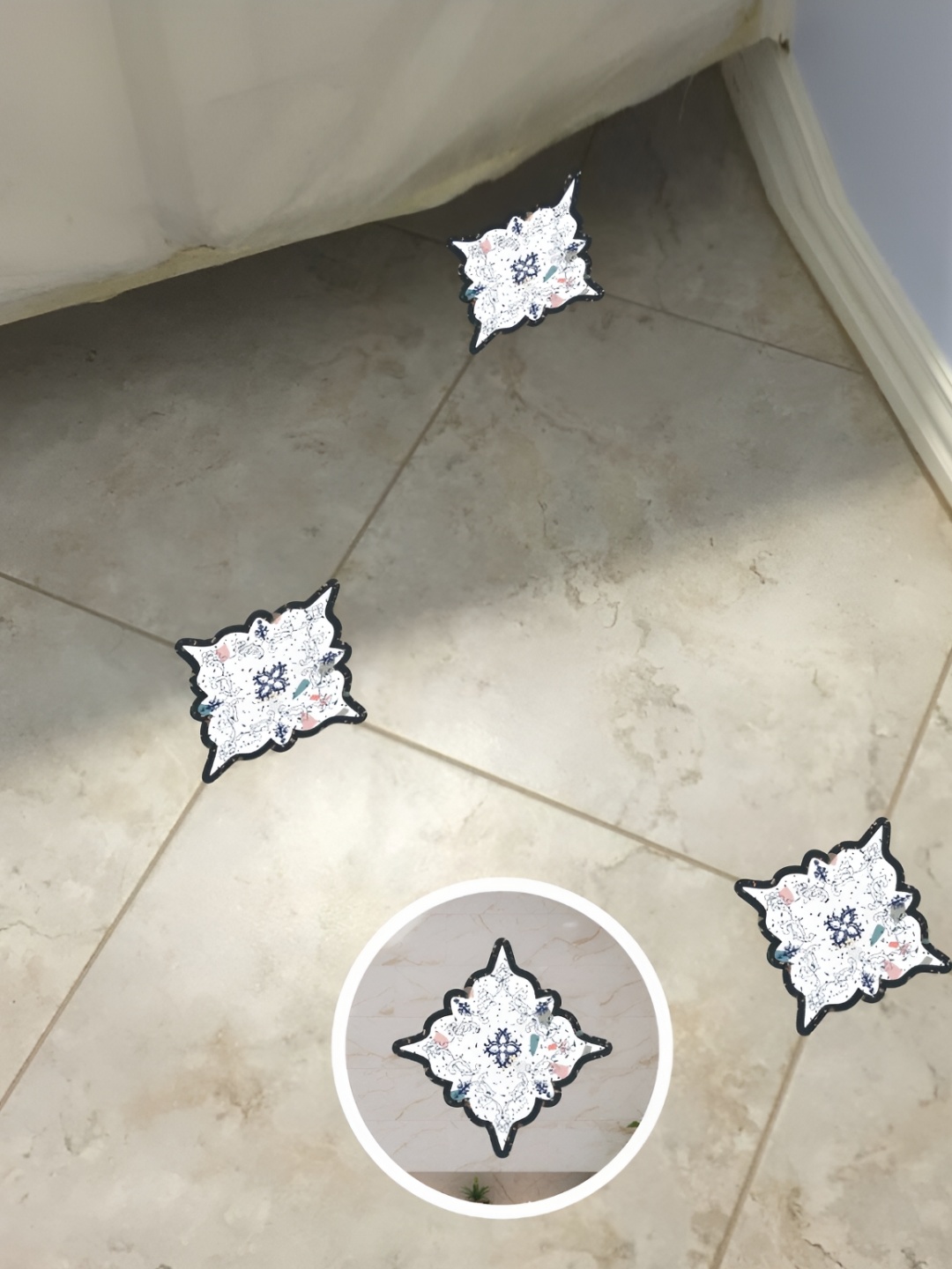 

CVANU White & Blue Floral Printed Self-Adhesive Floor Sticker