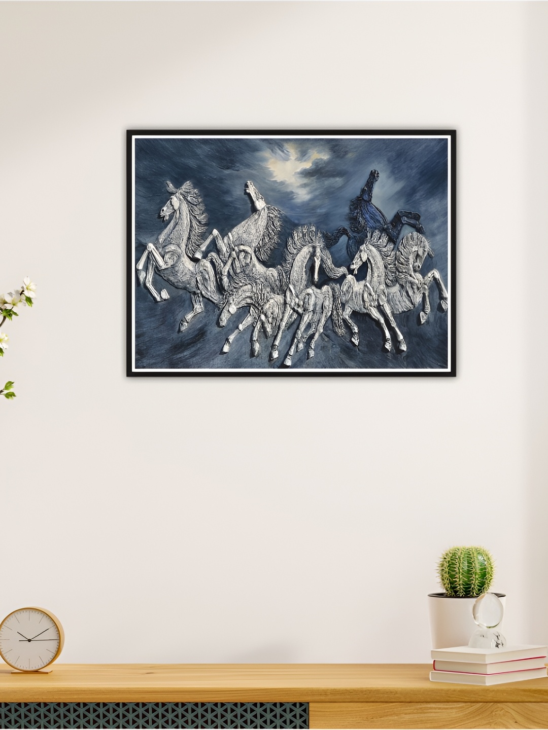 

CVANU Blue & White Running Horses Printed Self-Adhesive Wall Sticker