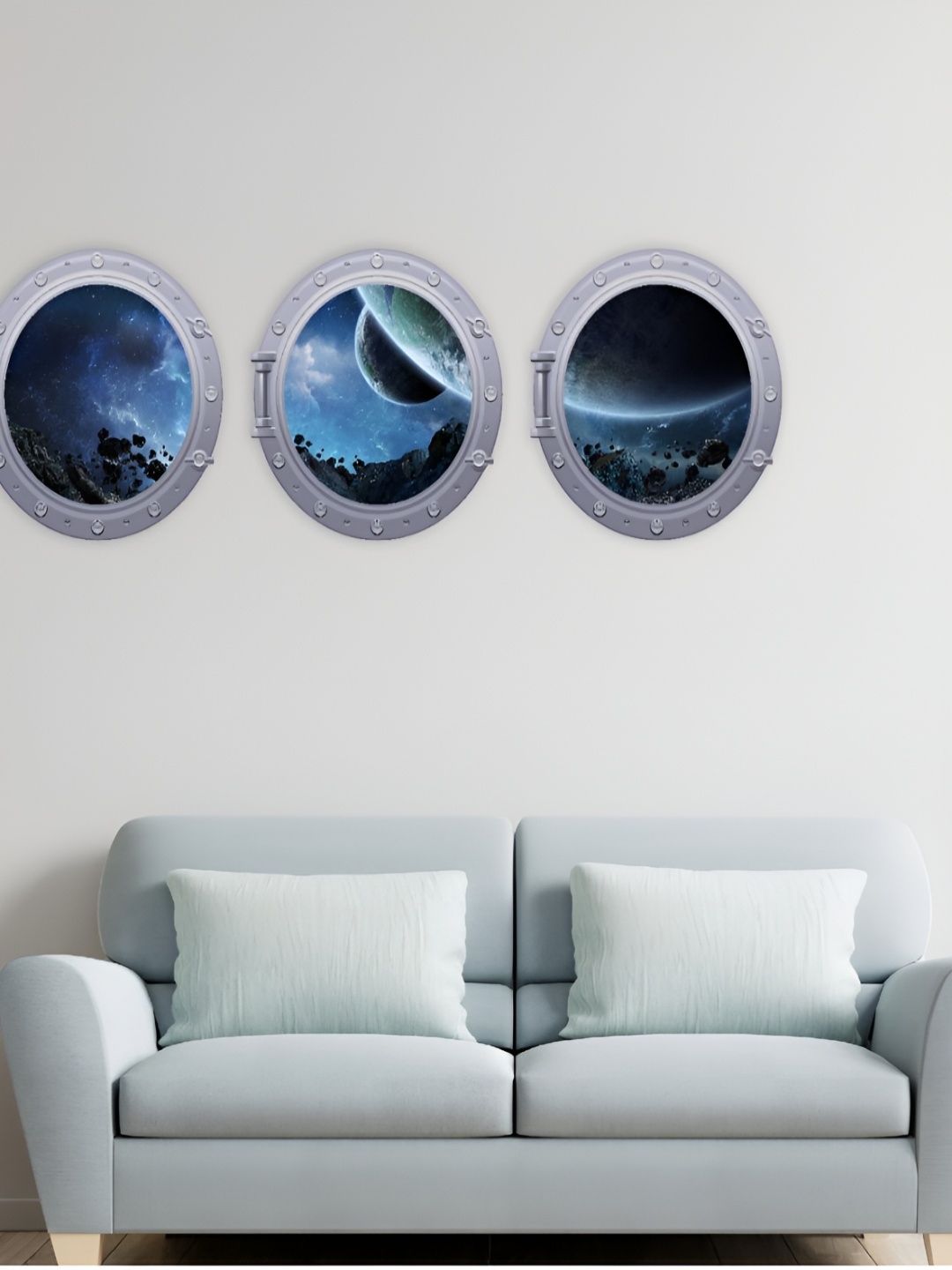 

CVANU 3 Pieces Blue & Grey Planet Printed Self-Adhesive Wall Stickers