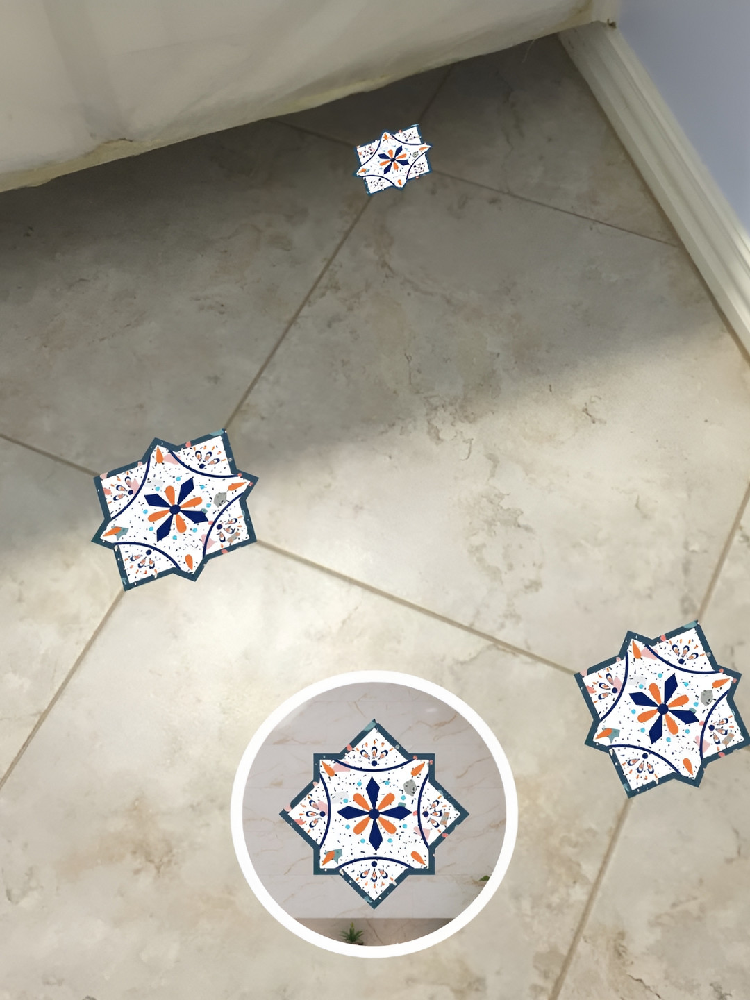 

CVANU Blue & White Printed Self-Adhesive Waterproof Floor Sticker