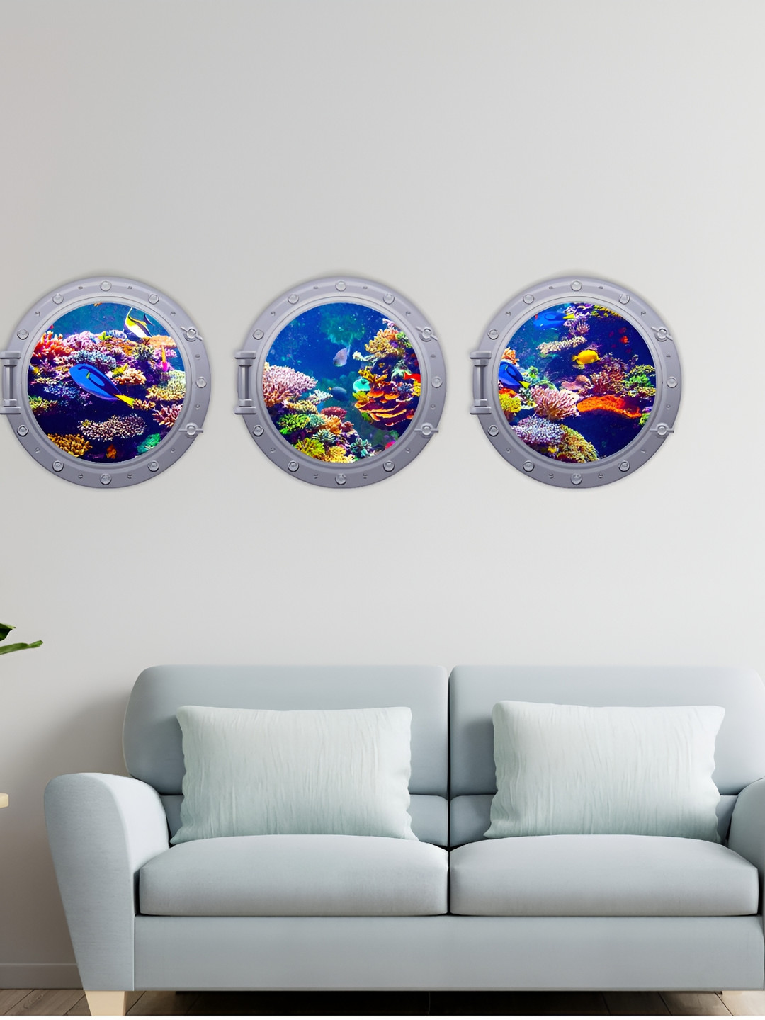 

CVANU 3 Pieces Blue & Yellow Botanical Printed Self-Adhesive Wall Stickers