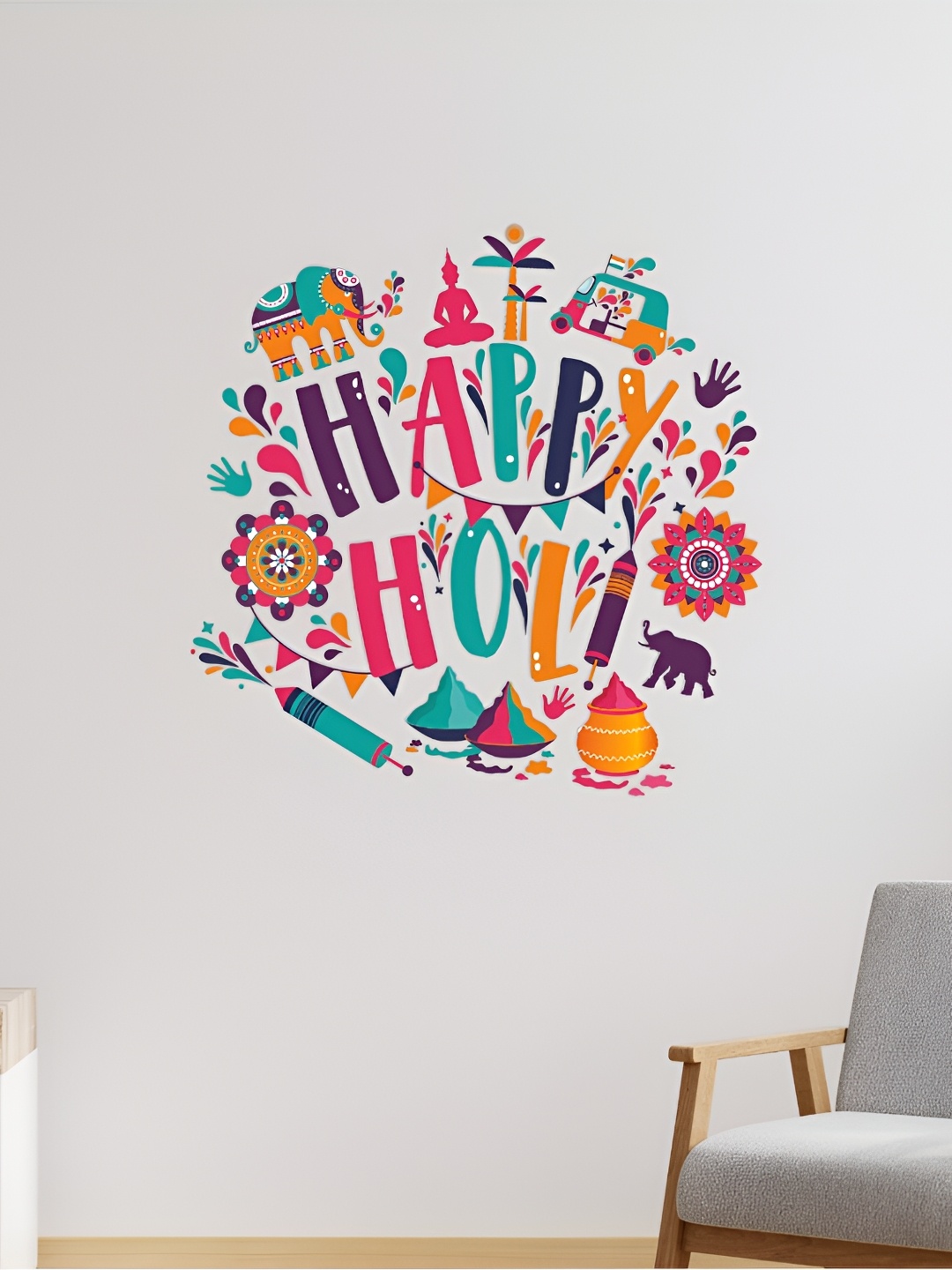 

CVANU Pink & Green Holi Printed Self-Adhesive Waterproof Wall Stickers