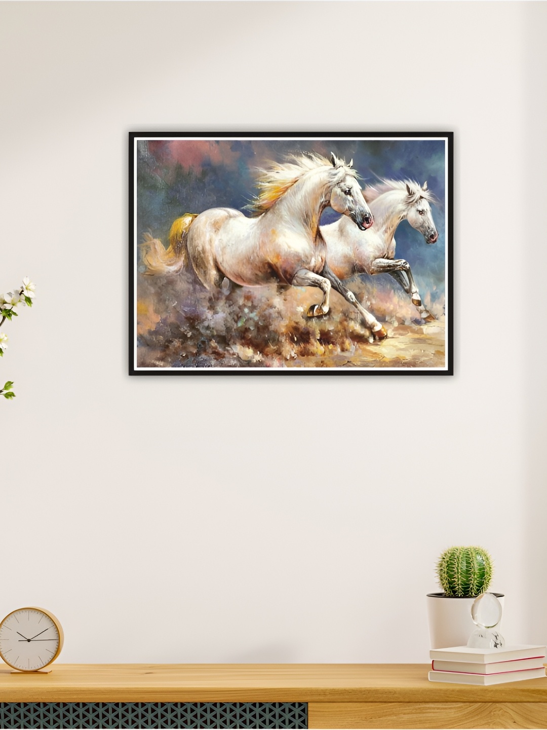 

CVANU Blue & White Running Horses Printed Self-Adhesive Wall Sticker
