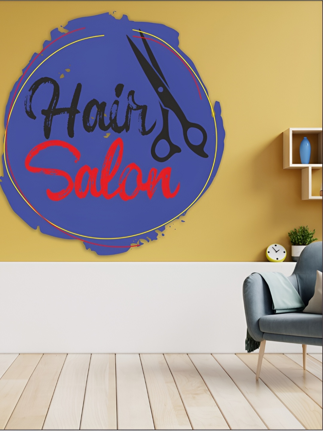 

CVANU Blue & Black Hair Salon Self-Adhesive Waterproof Wall Stickers