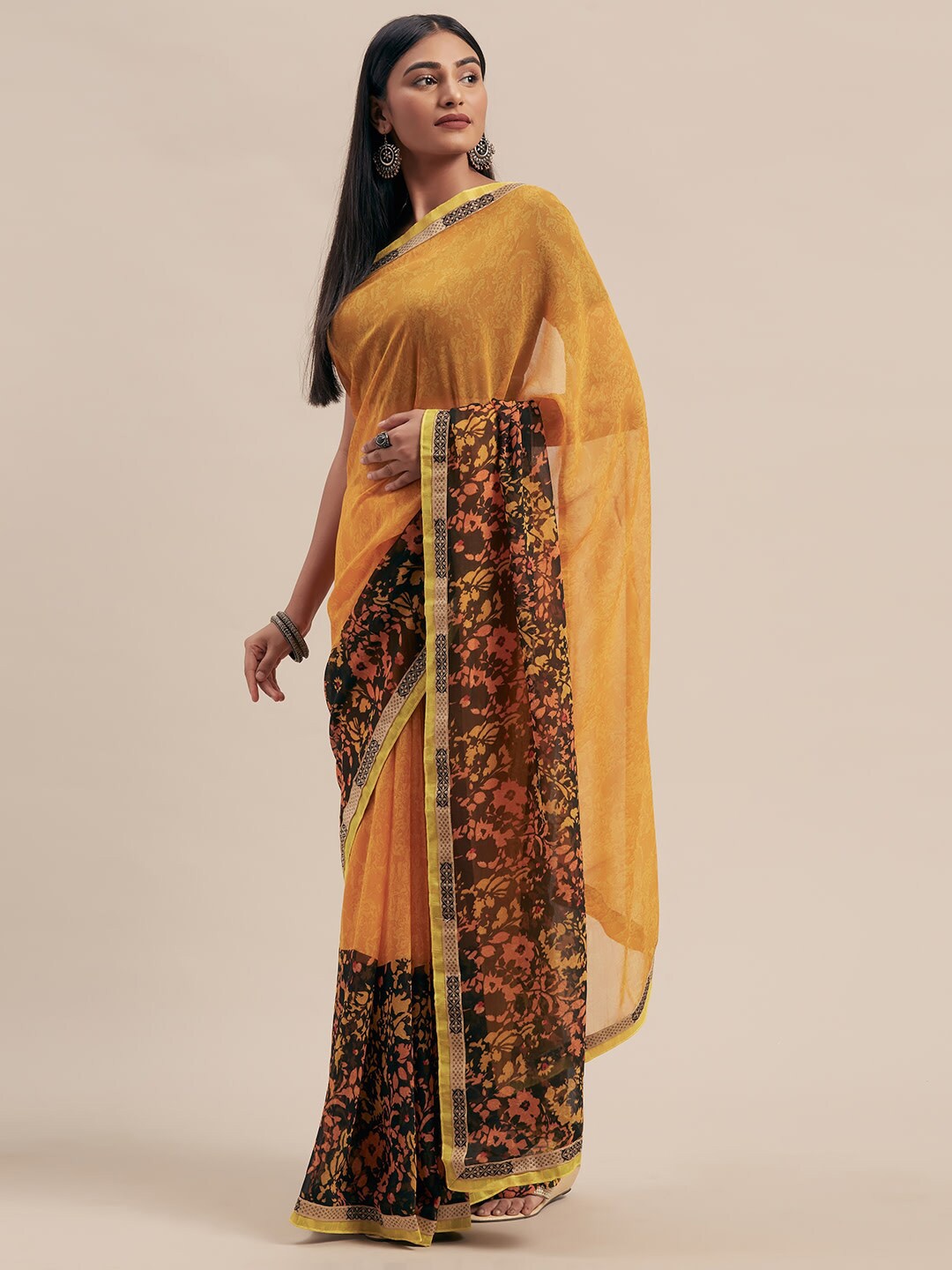 

KALINI Ethnic Motifs Printed Saree, Mustard