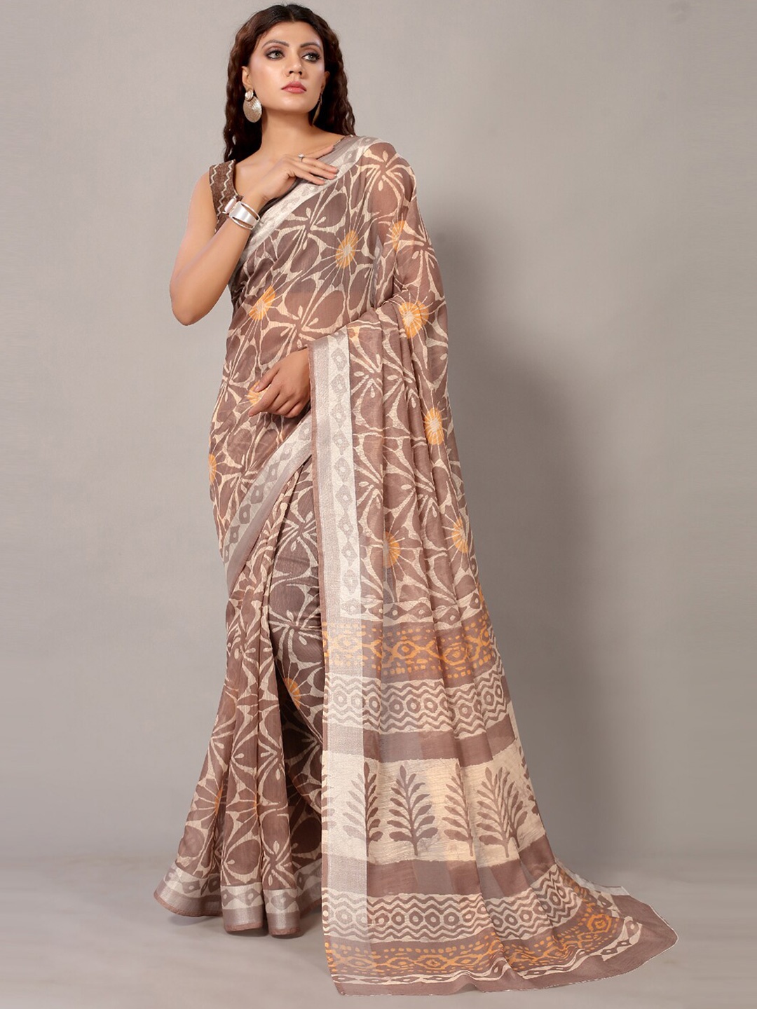 

KALINI Floral Printed Saree, Brown